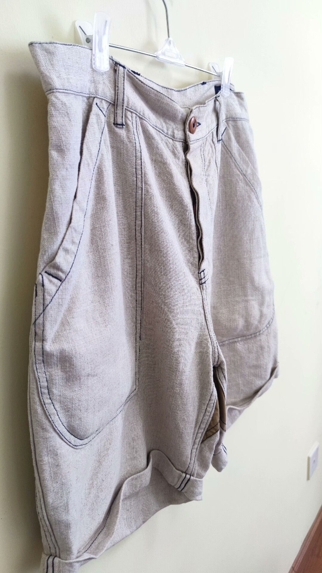 Bleu De Paname Stylish Color-Block Linen Work Shorts Size US 32 / EU 48 - 3 Thumbnail