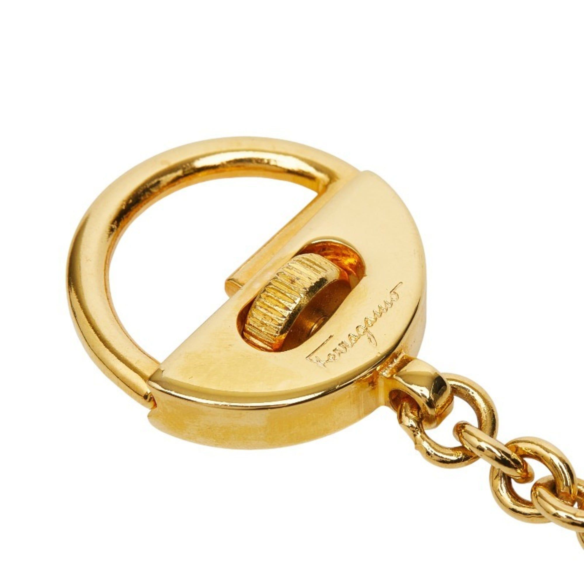 Salvatore Ferragamo Salvatore Ferragamo Gancini bag motif charm keychain key gold black plated leather women's Size ONE SIZE - 5 Thumbnail