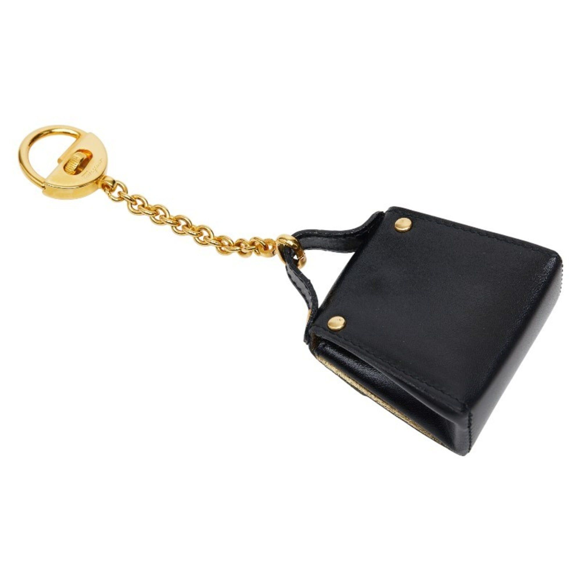 Salvatore Ferragamo Salvatore Ferragamo Gancini bag motif charm keychain key gold black plated leather women's Size ONE SIZE - 2 Thumbnail
