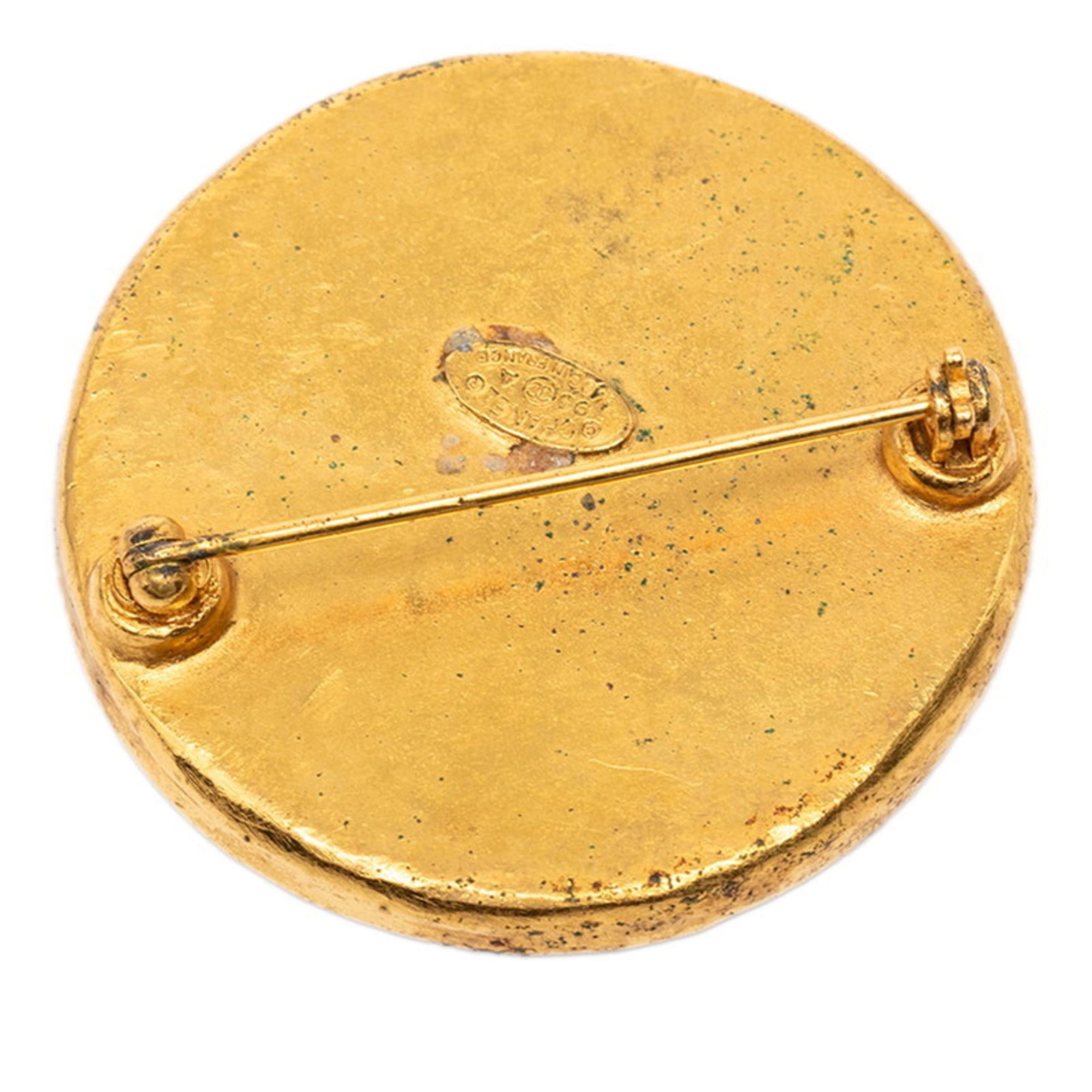 Chanel Vintage Chanel Coco Mark Brooch, Gold and Black Plated, Women's Size ONE SIZE - 2 Thumbnail