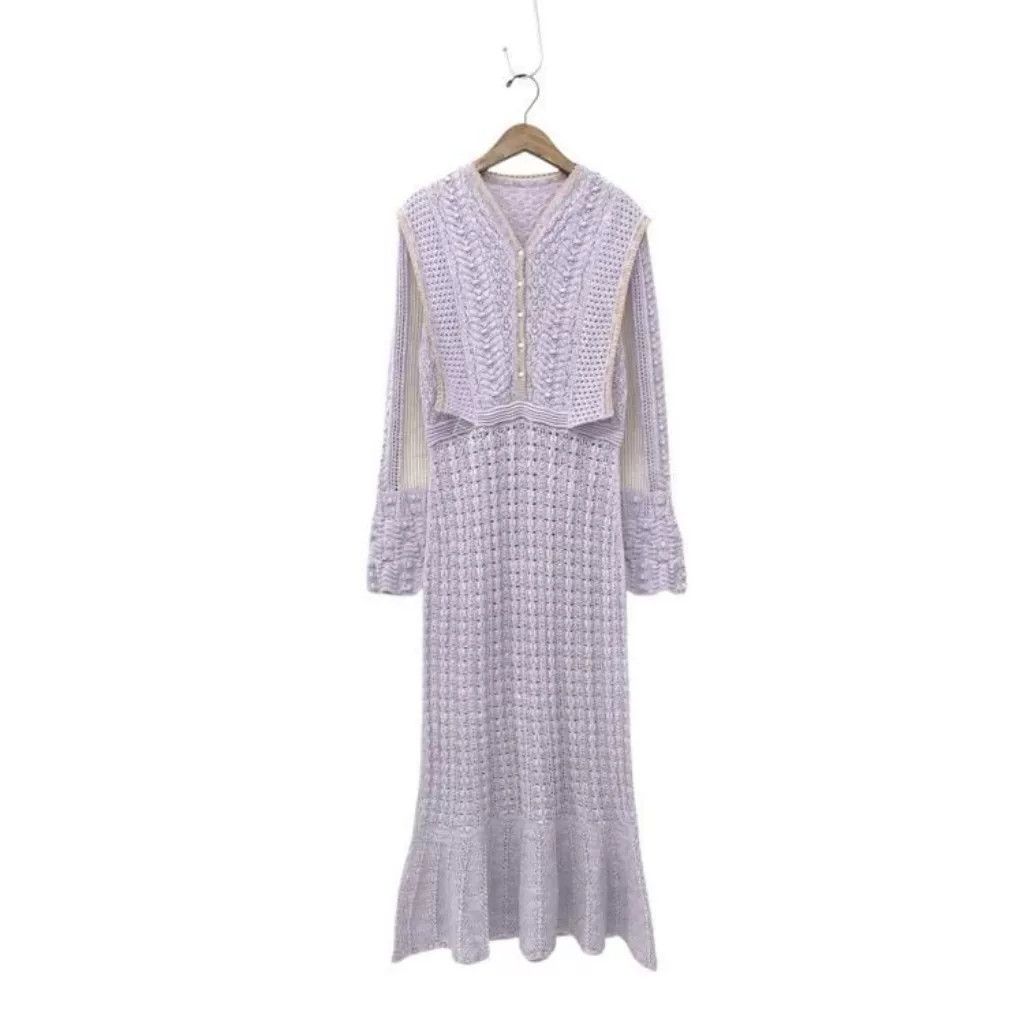Other Purple Lace Knit Dress by Mame Kurogouchi Size L / US 10 / IT 46 - 2 Thumbnail