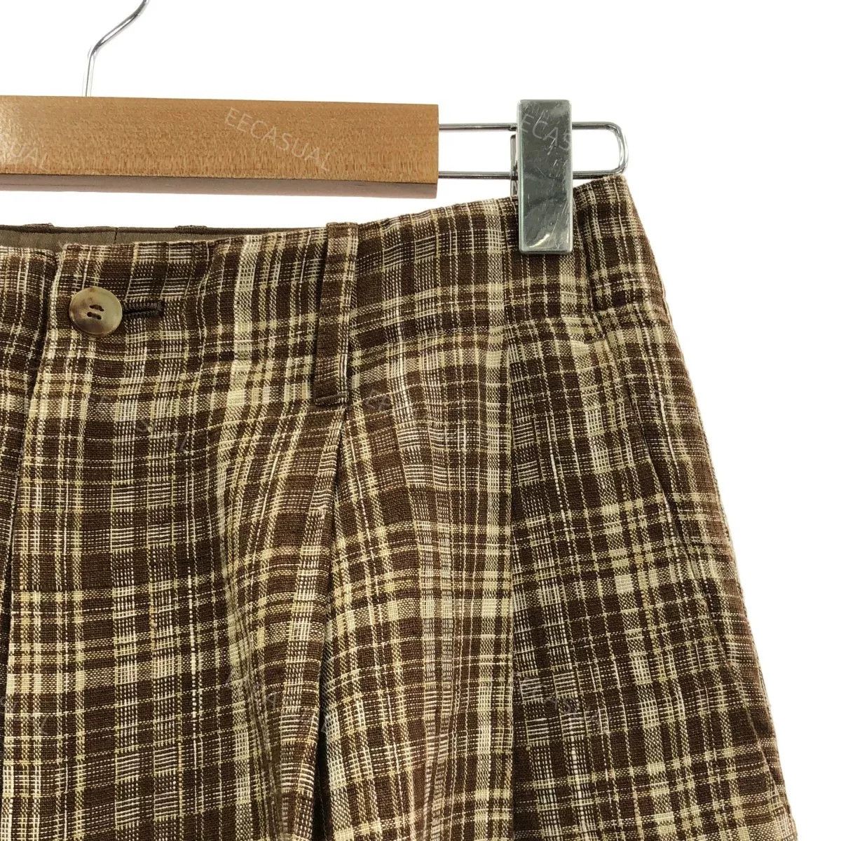 Auralee AURALEE Brown Linen Silk Plaid Pants Size US 26 / EU 42 - 3 Thumbnail