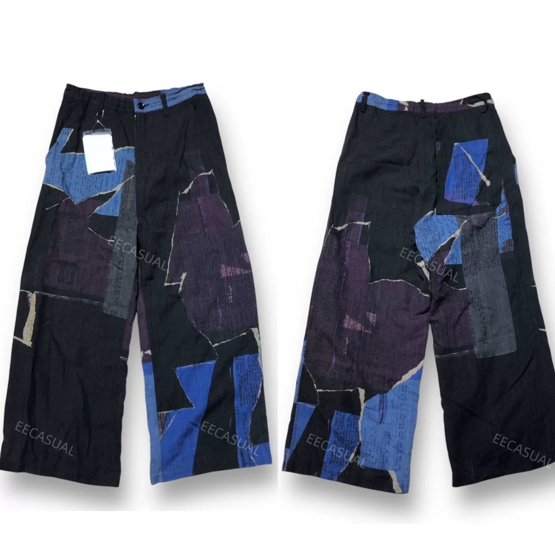 Y's Y's Wool Collage Print Straight Pants Size 23" - 6 Thumbnail