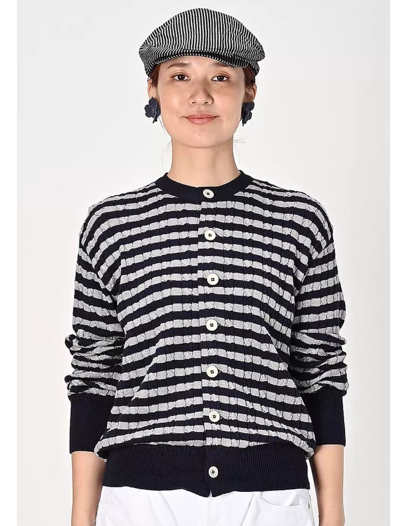 45rpm Blue Striped Cotton Knit Cardigan Size M / US 6-8 / IT 42-44 - 2 Thumbnail