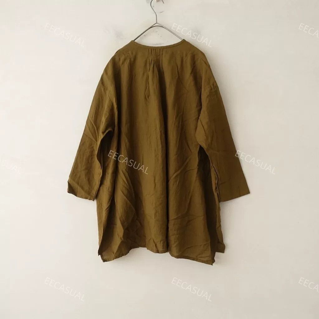 Pas de Calais Olive Green Plant-Dyed Shirt Dress Cardigan Size XS / US 0-2 / IT 36-38 - 3 Thumbnail