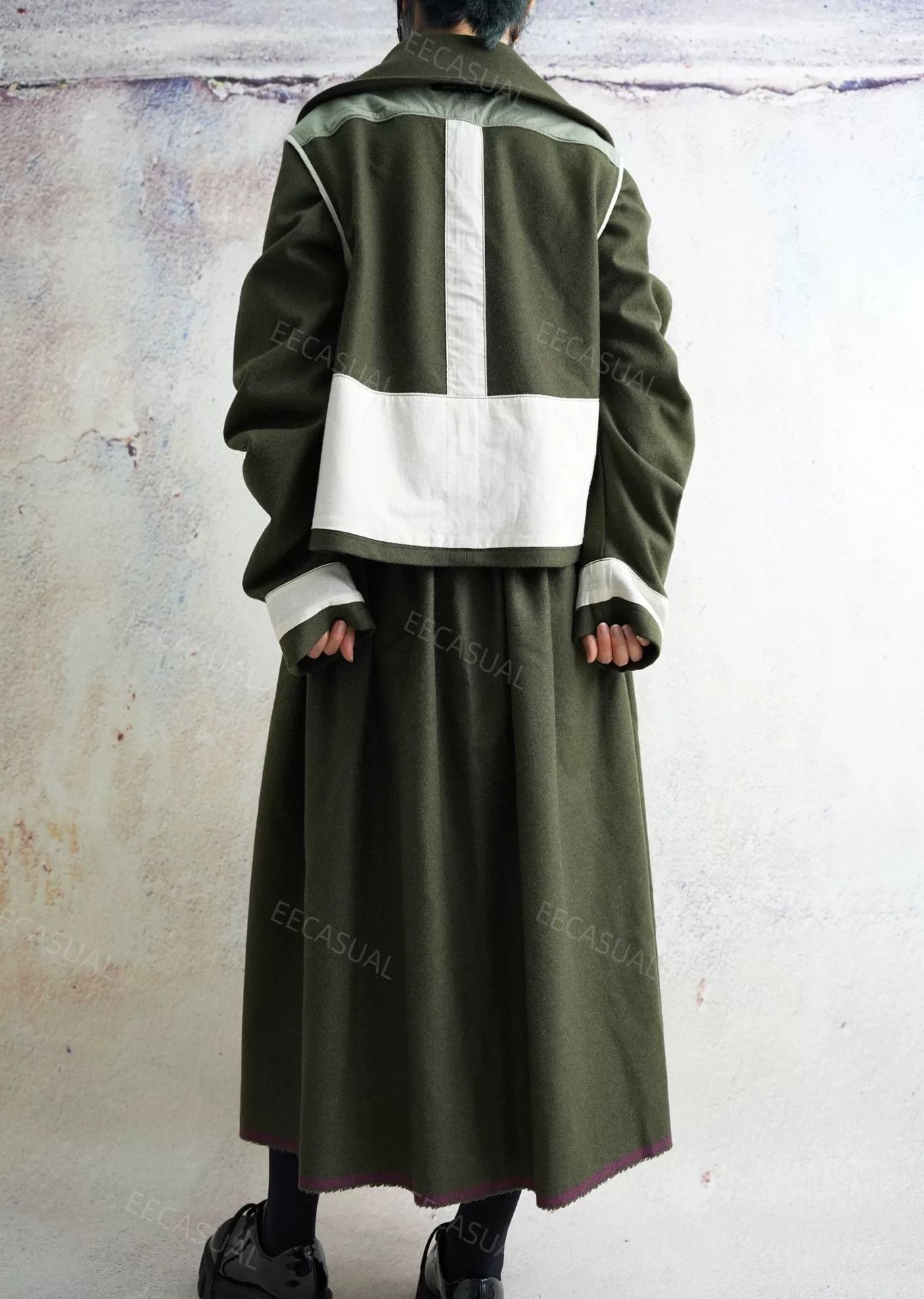 Comme des Garcons CDG Green Wool Midi Skirt Set Size 25" / US 0 / IT 36 - 3 Thumbnail