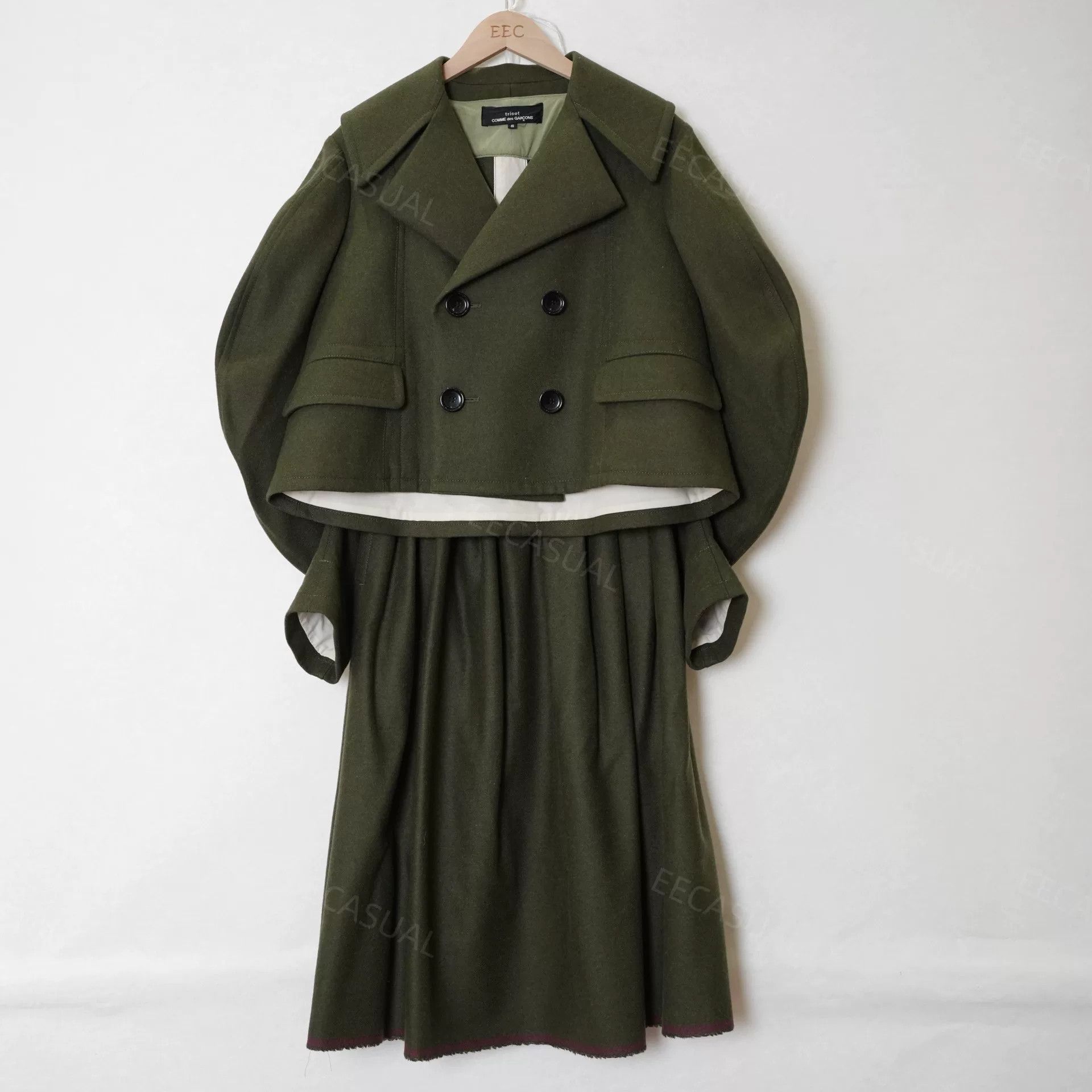 Comme des Garcons CDG Green Wool Midi Skirt Set Size 25" / US 0 / IT 36 - 4 Thumbnail