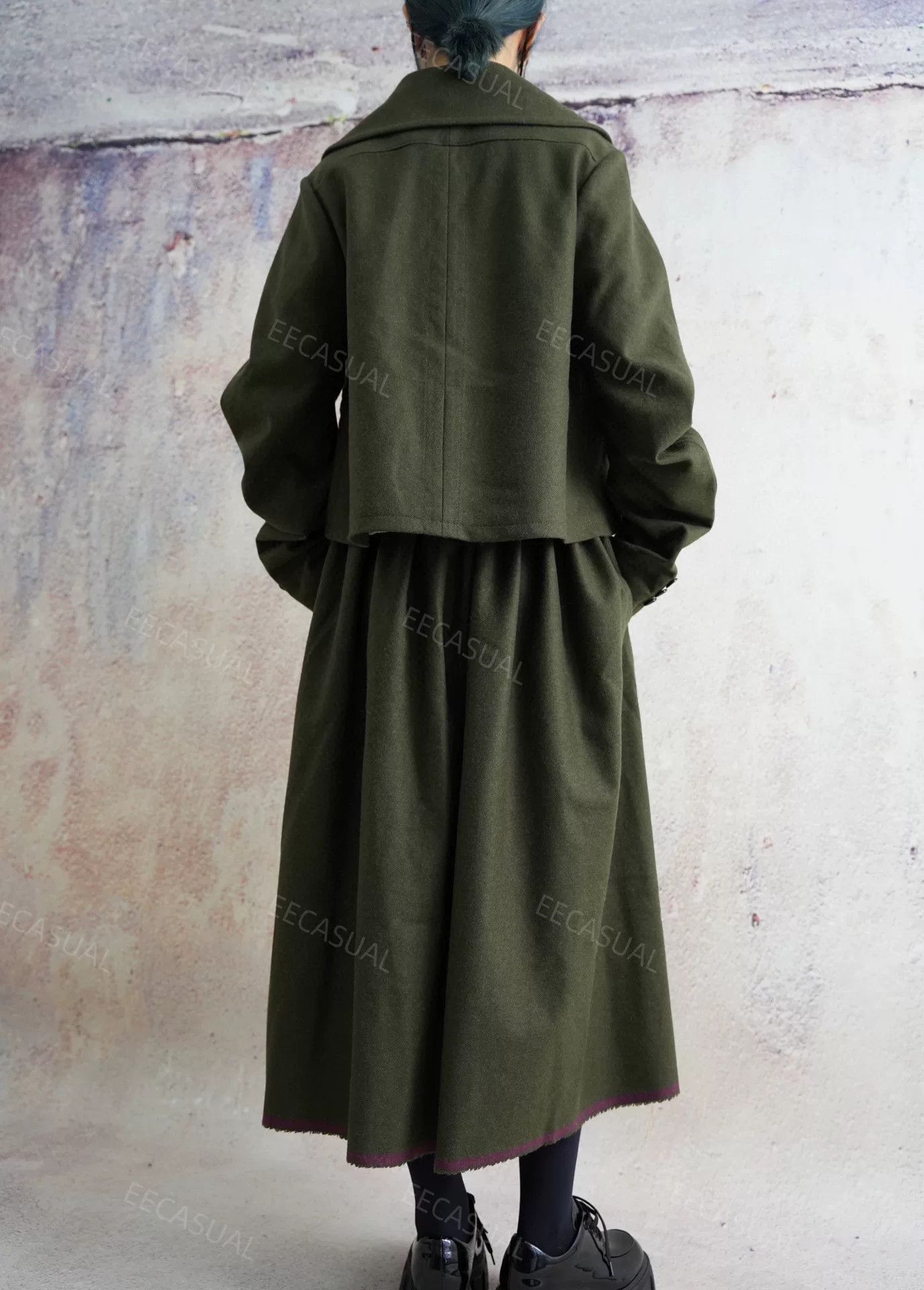 Comme des Garcons CDG Green Wool Midi Skirt Set Size 25" / US 0 / IT 36 - 8 Thumbnail