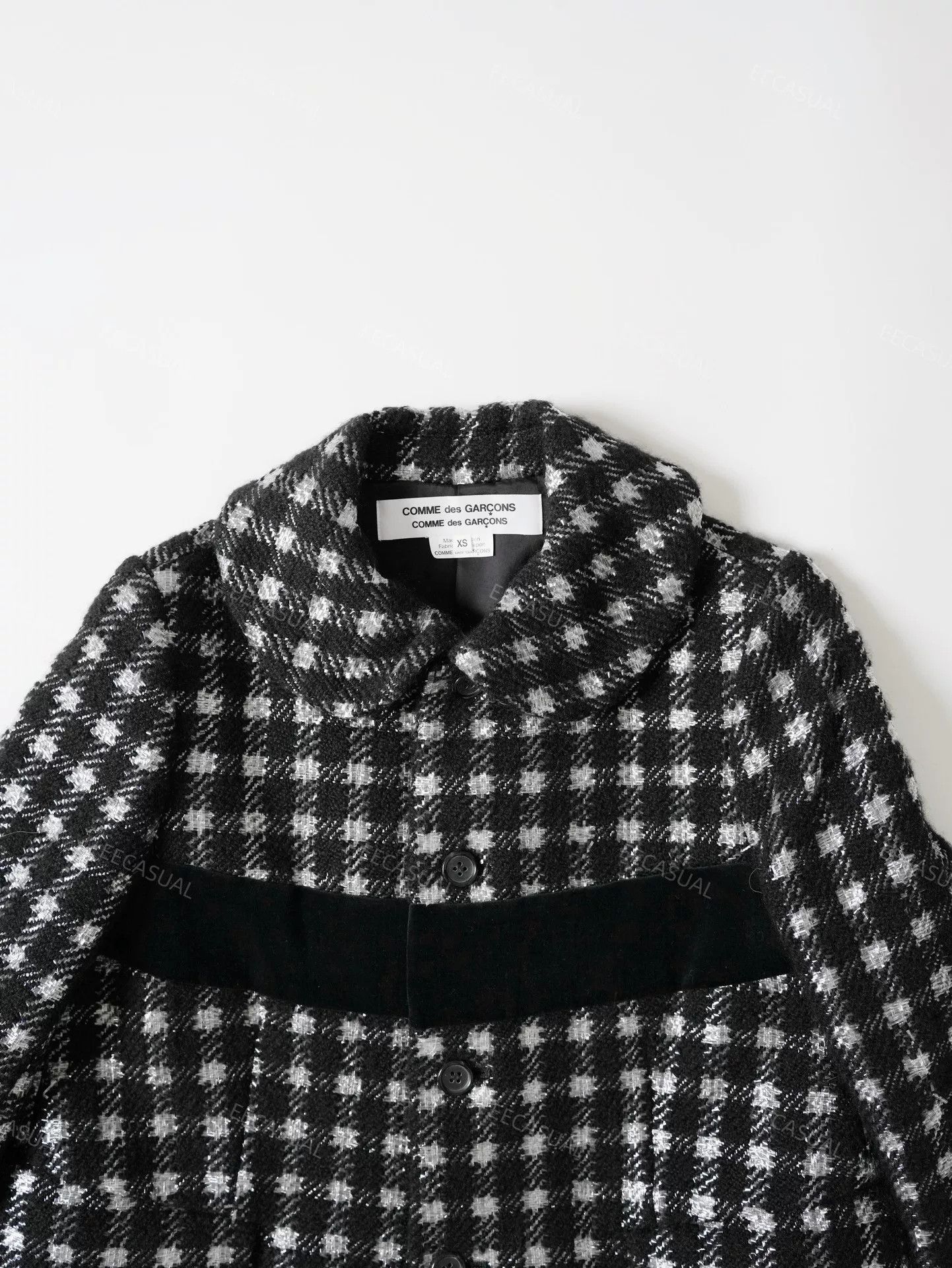 Comme des Garcons Black and White Plaid Wool Coat Size XS / US 0-2 / IT 36-38 - 7 Thumbnail