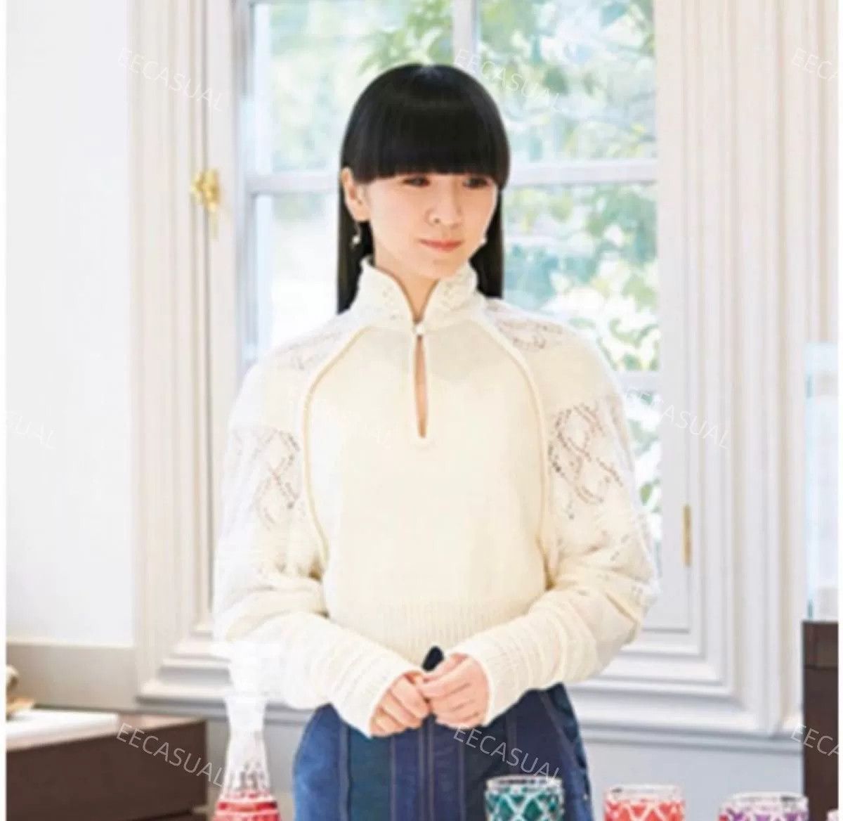 Other Mame Kurogouchi White High Neck Sweater Size M / US 6-8 / IT 42-44 - 3 Thumbnail