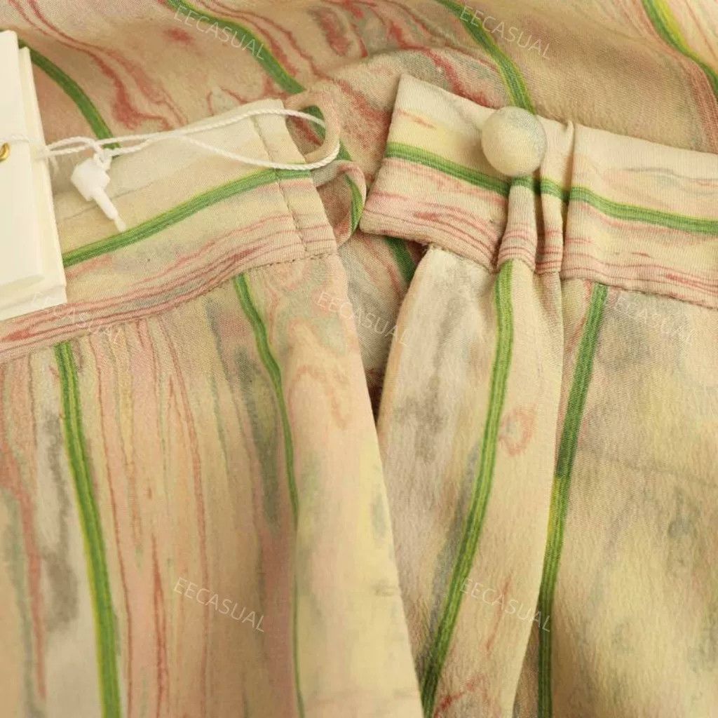 Other Beige Marble Pattern Silk Trousers Size 24" / US 00 / IT 34 - 6 Thumbnail
