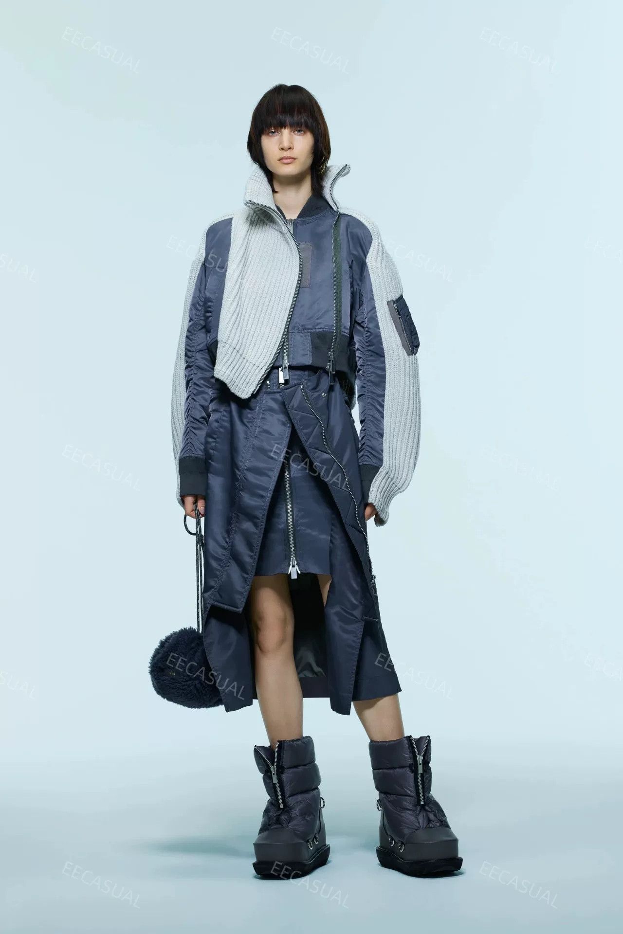 Sacai SACAI Wool Knit Jacket in Navy Gray Size S / US 4 / IT 40 - 9 Thumbnail