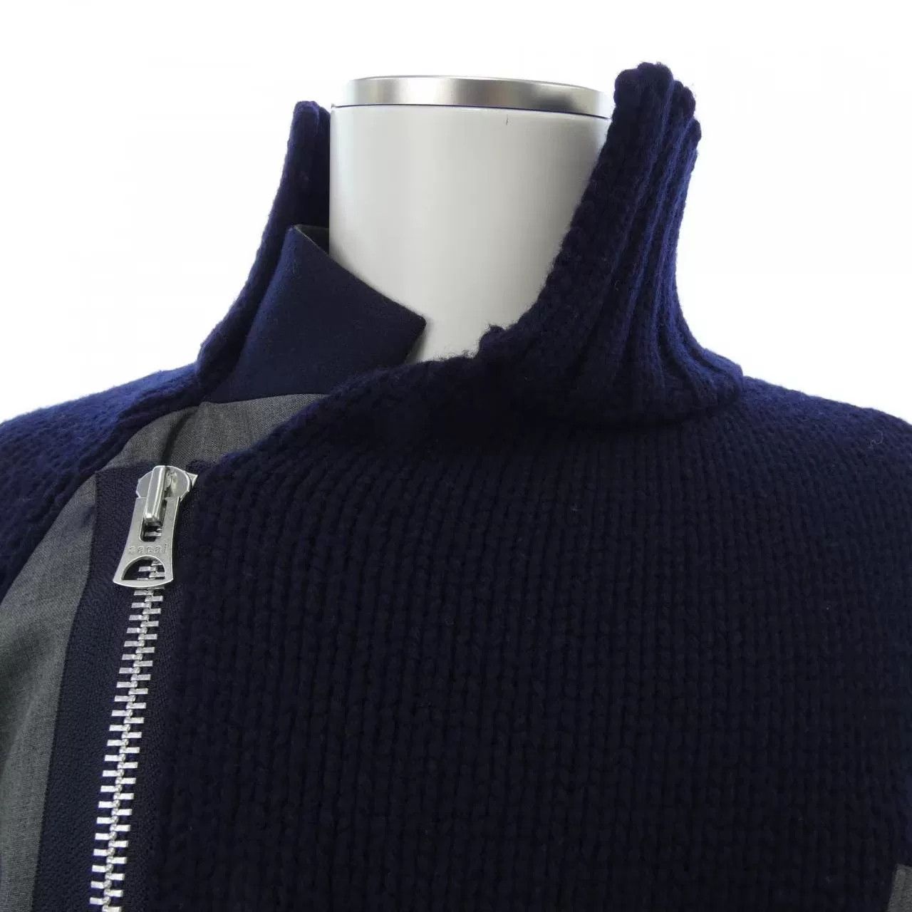 Sacai SACAI Wool Knit Jacket in Navy Gray Size S / US 4 / IT 40 - 4 Thumbnail