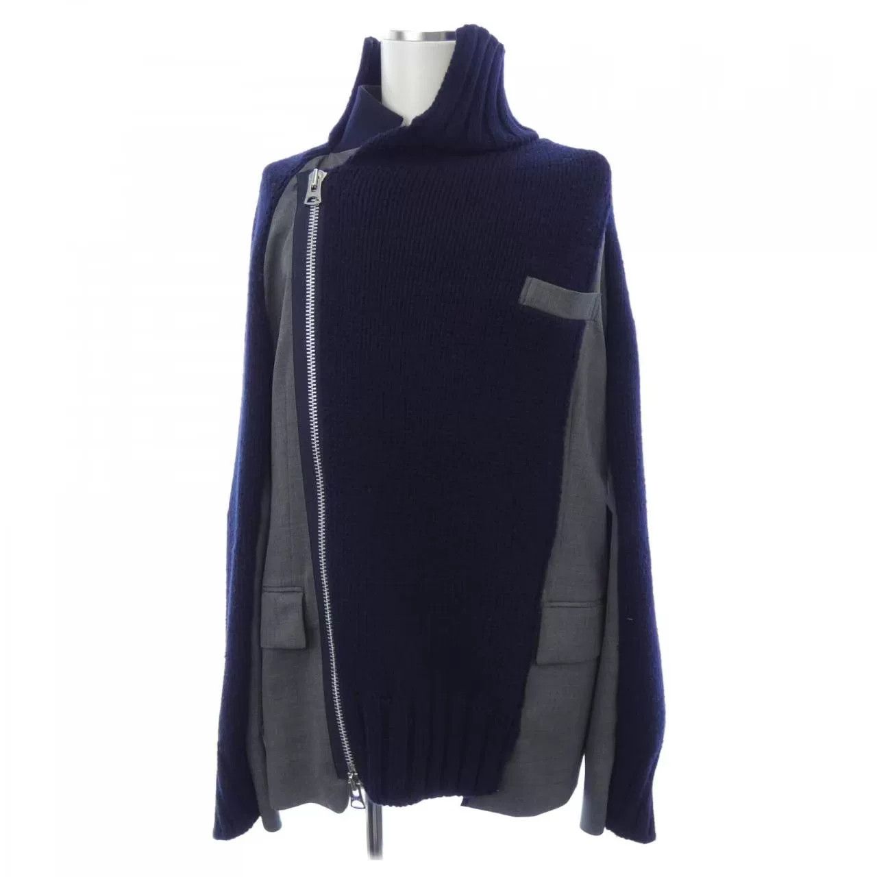 Sacai SACAI Wool Knit Jacket in Navy Gray Size S / US 4 / IT 40 - 2 Thumbnail