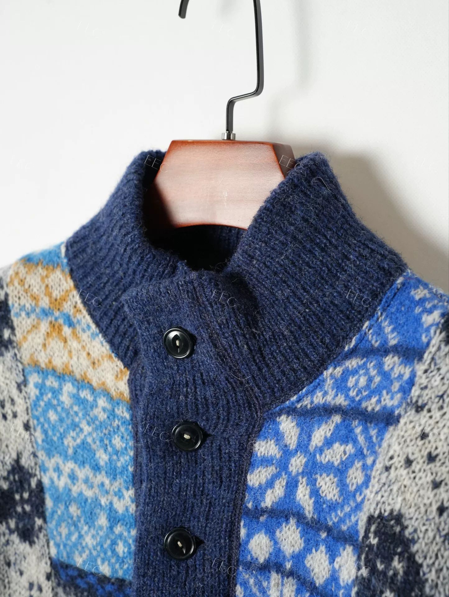 45rpm Blue Patchwork Wool Sweater Jacket Size US M / EU 48-50 / 2 - 8 Thumbnail