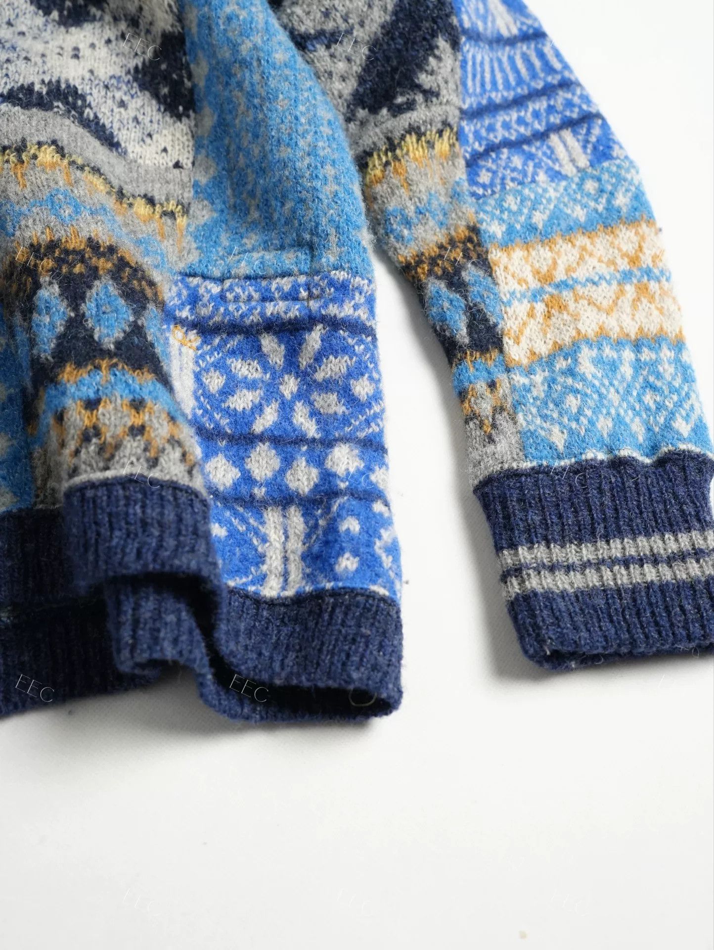 45rpm Blue Patchwork Wool Sweater Jacket Size US M / EU 48-50 / 2 - 7 Thumbnail
