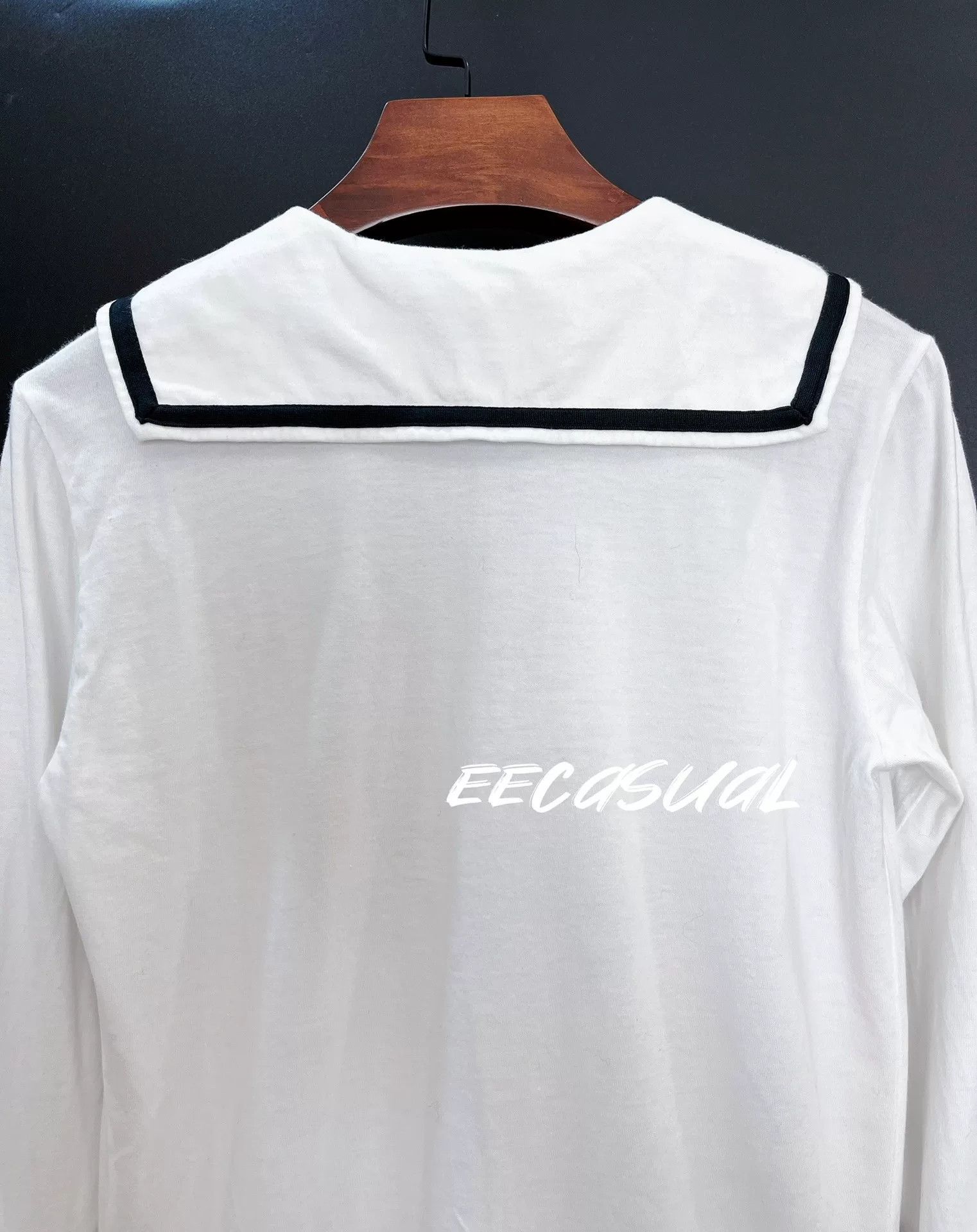 Comme des Garcons White Black Collar Long Sleeve T-Shirt Size S / US 4 / IT 40 - 6 Thumbnail