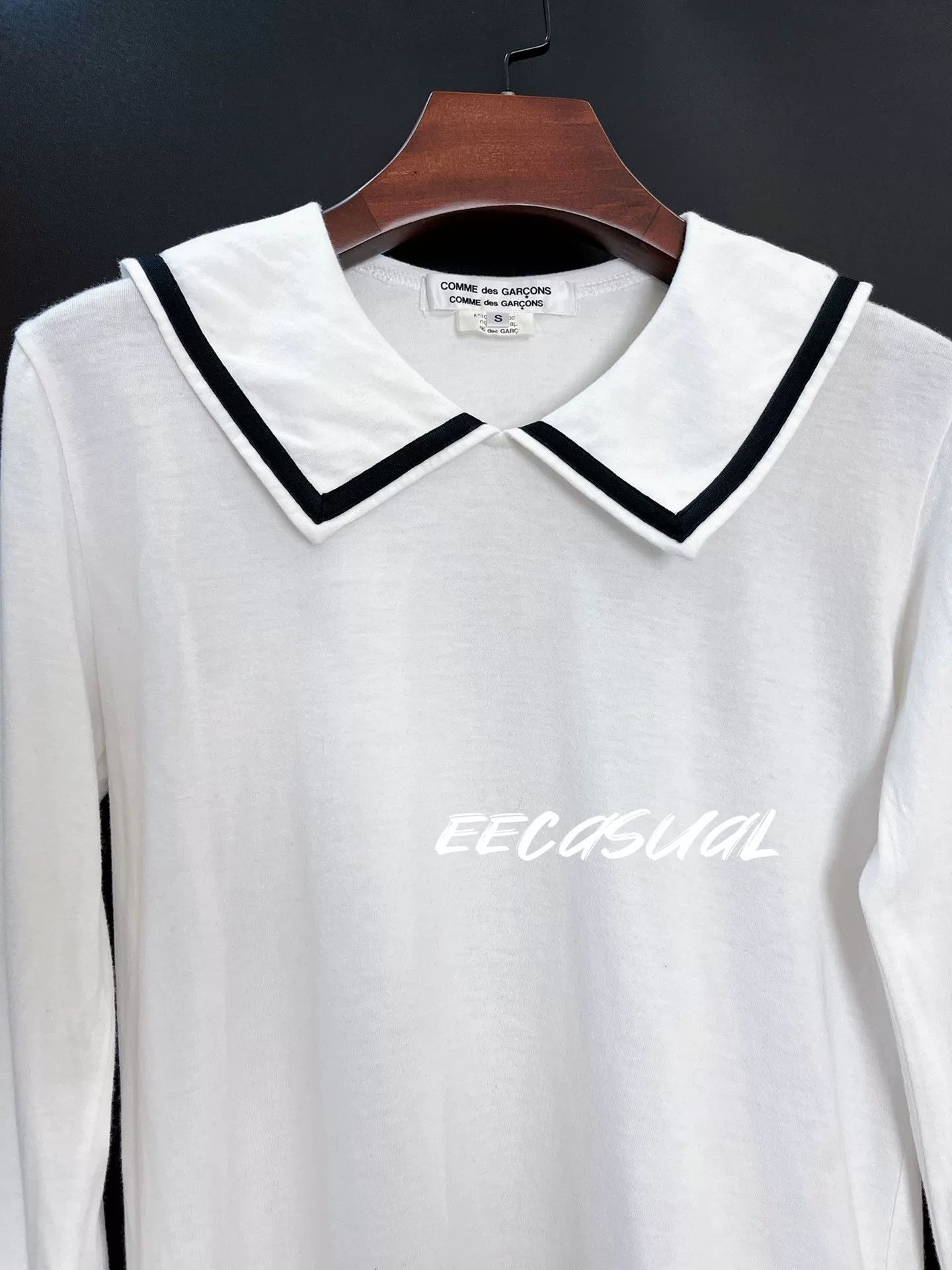 Comme des Garcons White Black Collar Long Sleeve T-Shirt Size S / US 4 / IT 40 - 4 Thumbnail