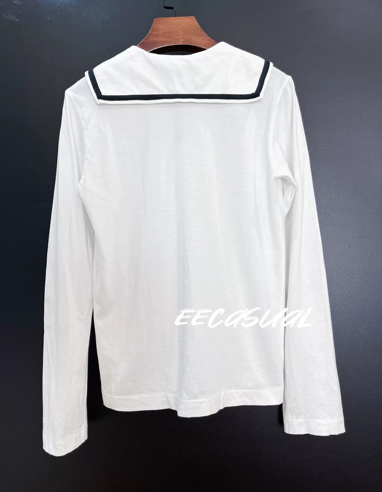 Comme des Garcons White Black Collar Long Sleeve T-Shirt Size S / US 4 / IT 40 - 3 Thumbnail