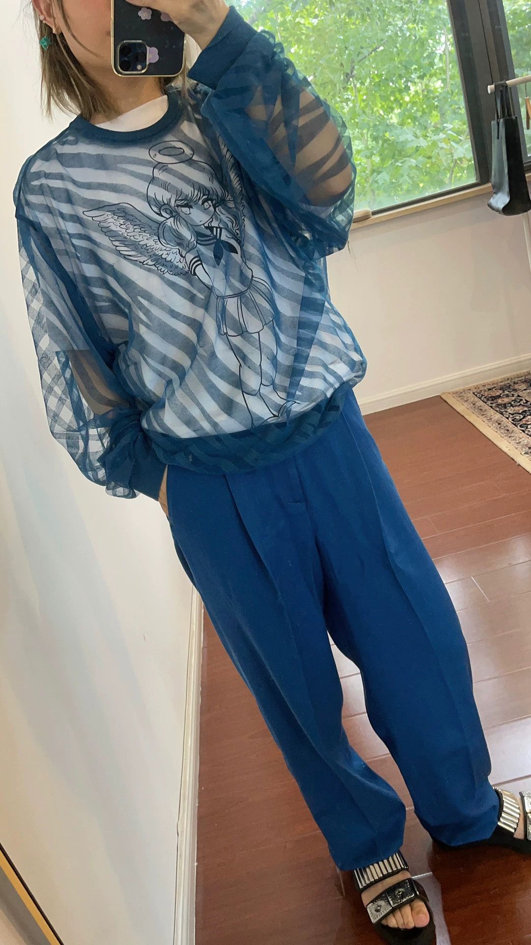 BEAUTY&YOUTH Blue High-Waisted Loose Women's Trousers Size 34" / US 12 / IT 48 - 3 Thumbnail