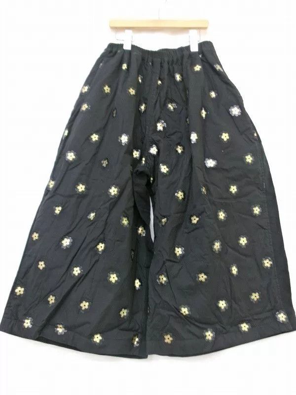 Comme des Garcons Black Embroidered Wide-Leg Cotton Pants Size 28" / US 6 / IT 42 - 2 Thumbnail