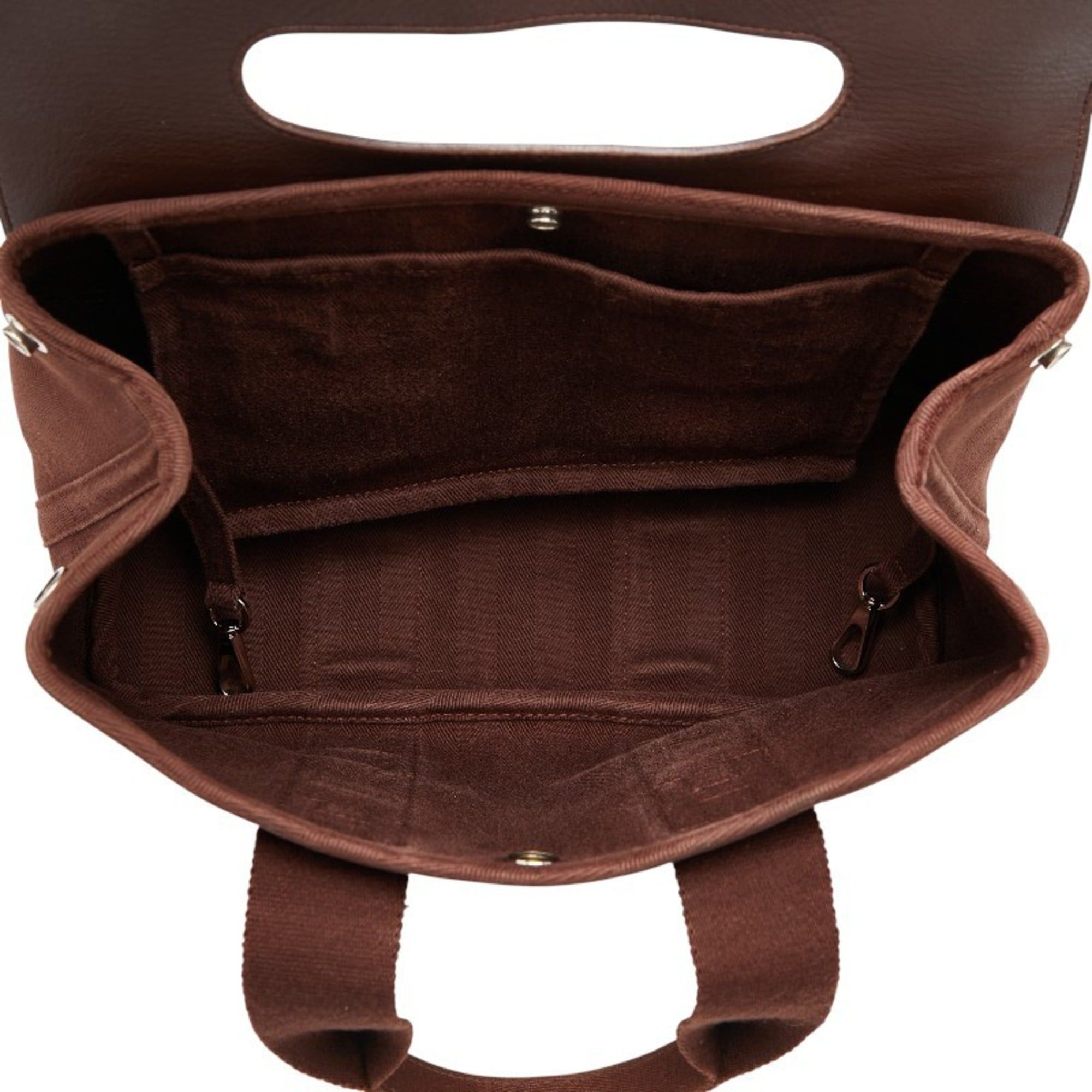 Hermes Hermes Hermès Valparaiso PM Handbag Tote Bag in Brown Toile Chevron Leather for Women Size ONE SIZE - 9 Thumbnail