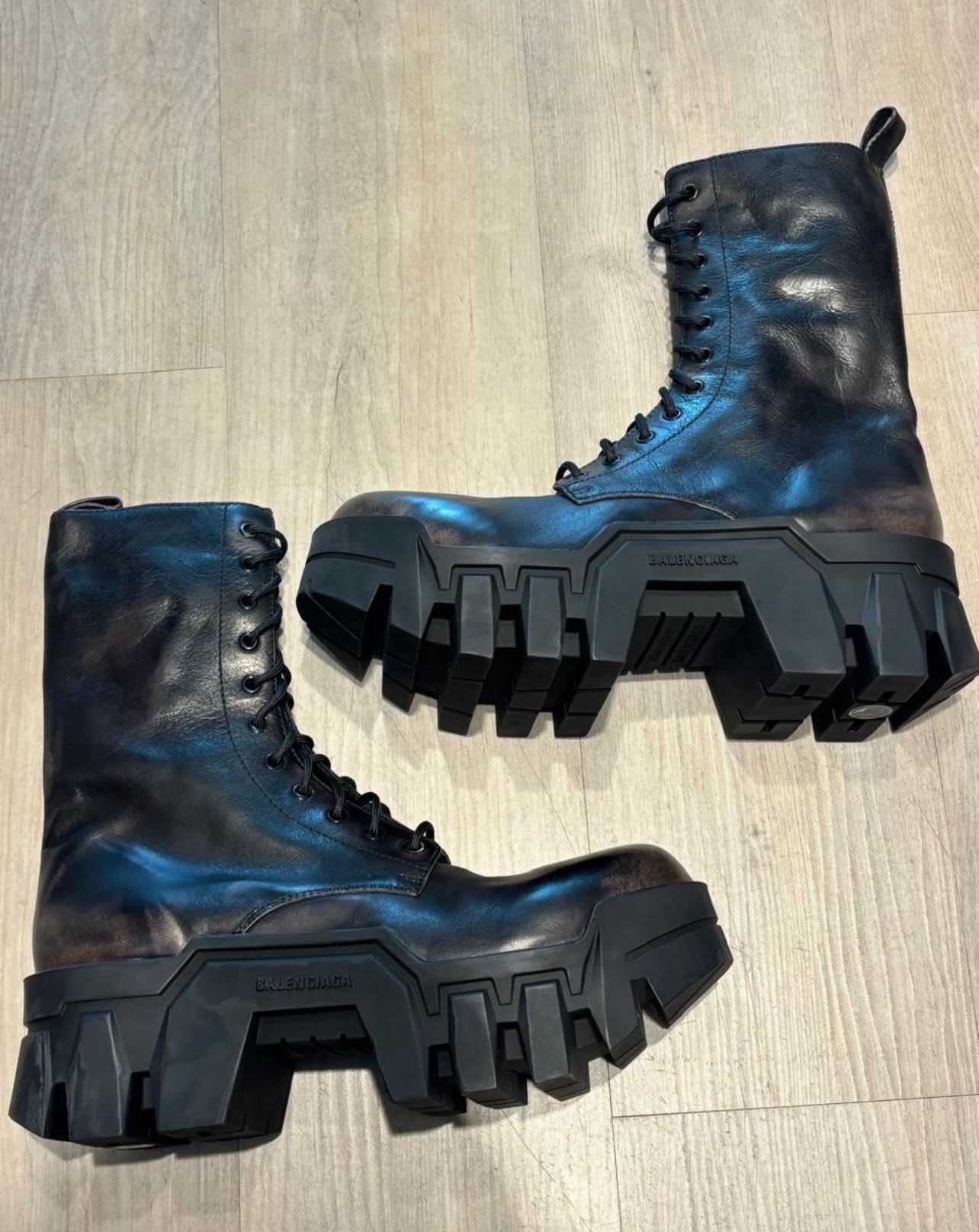 Balenciaga Bulldozer lace-up leather ankle boots worn out effect Size US 7 / EU 40 - 4 Thumbnail