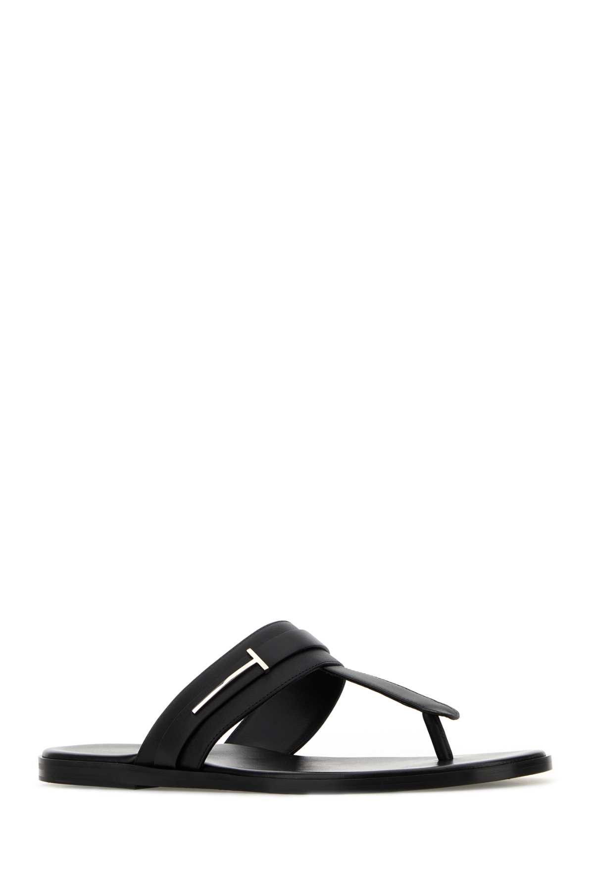 Tom Ford Black Leather Thong Slippers Size US 7 / EU 40 - 2 Thumbnail