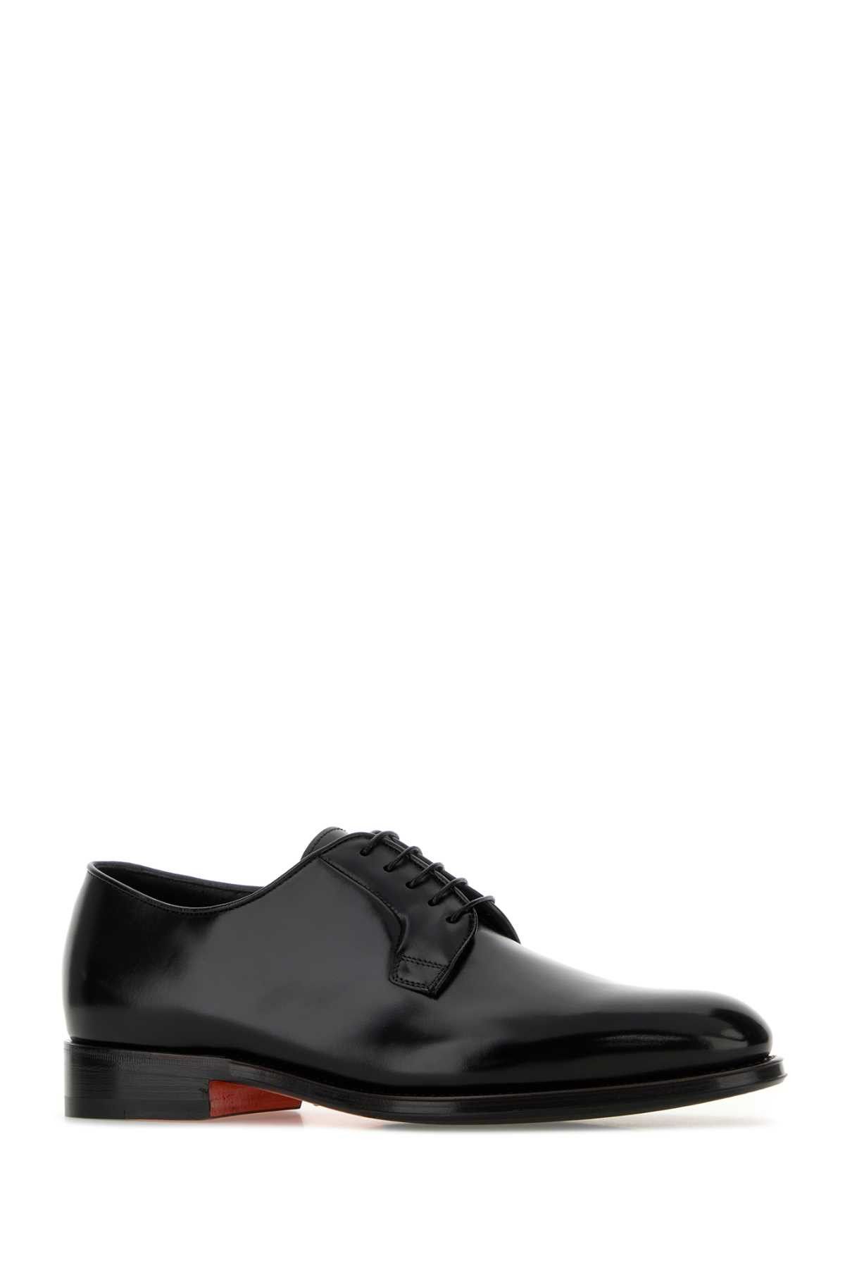 Santoni Black Leather Ensley Lace-Up Shoes Size US 7 / EU 40 - 2 Thumbnail