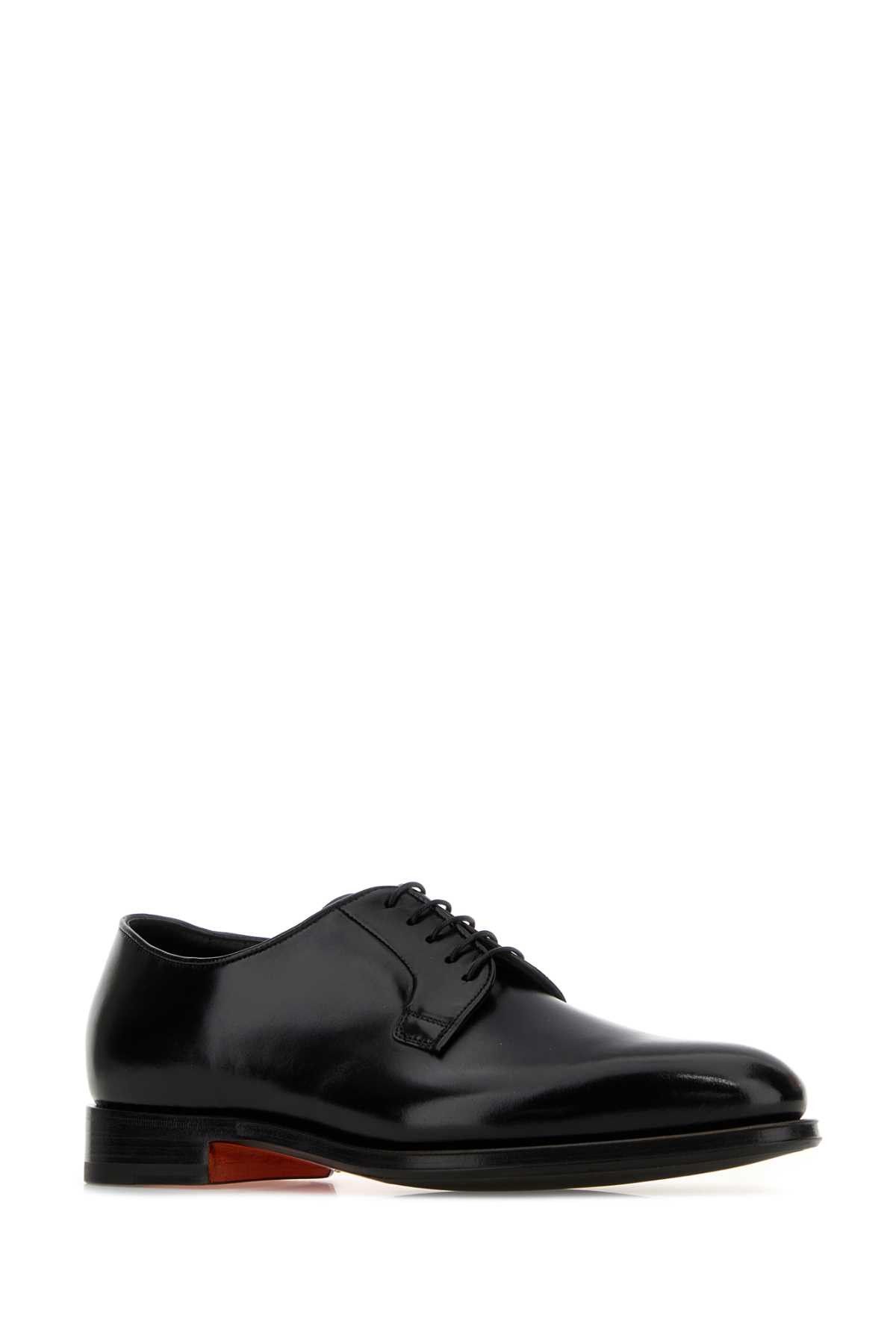 Santoni Black Leather Ensley Lace-Up Shoes Size US 10.5 / EU 43-44 - 2 Thumbnail