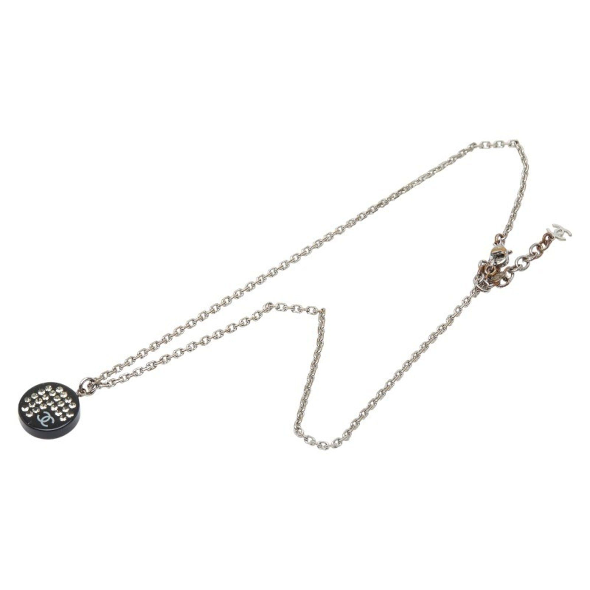Chanel Chanel Coco Mark Rhinestone Necklace in Silver and Black Metal with Plastic, Women's Size ONE SIZE - 4 Thumbnail