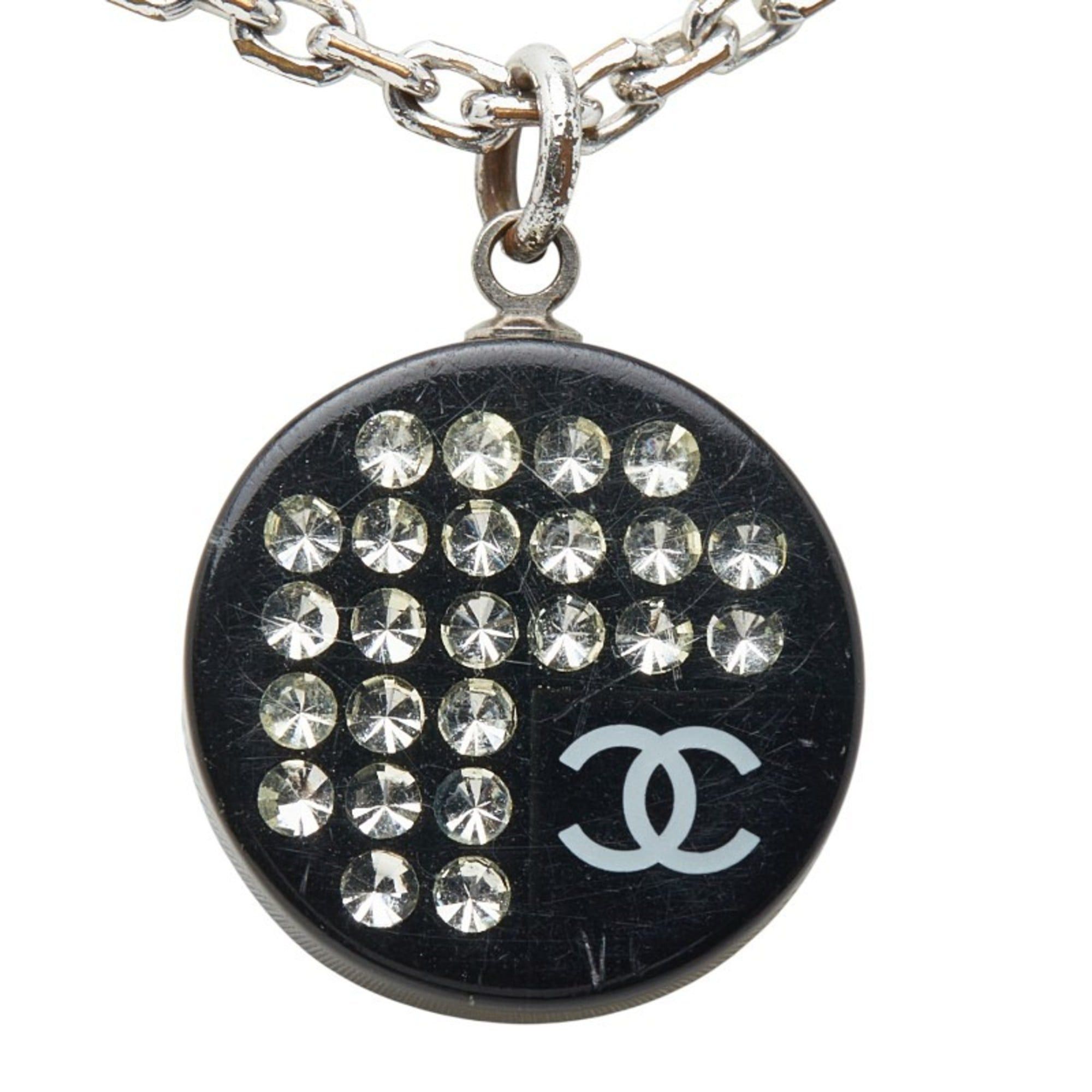 Chanel Chanel Coco Mark Rhinestone Necklace in Silver and Black Metal with Plastic, Women's Size ONE SIZE - 2 Thumbnail