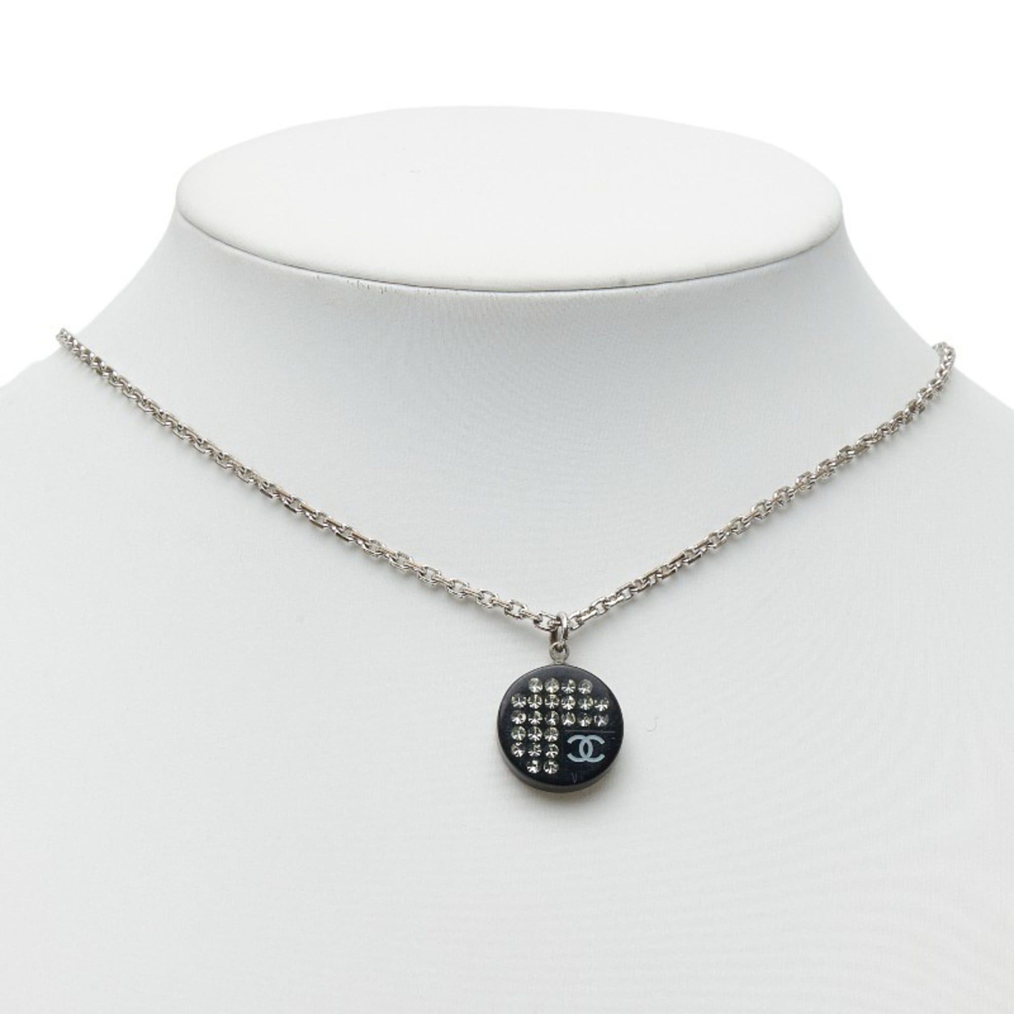 Chanel Chanel Coco Mark Rhinestone Necklace in Silver and Black Metal with Plastic, Women's Size ONE SIZE - 7 Thumbnail