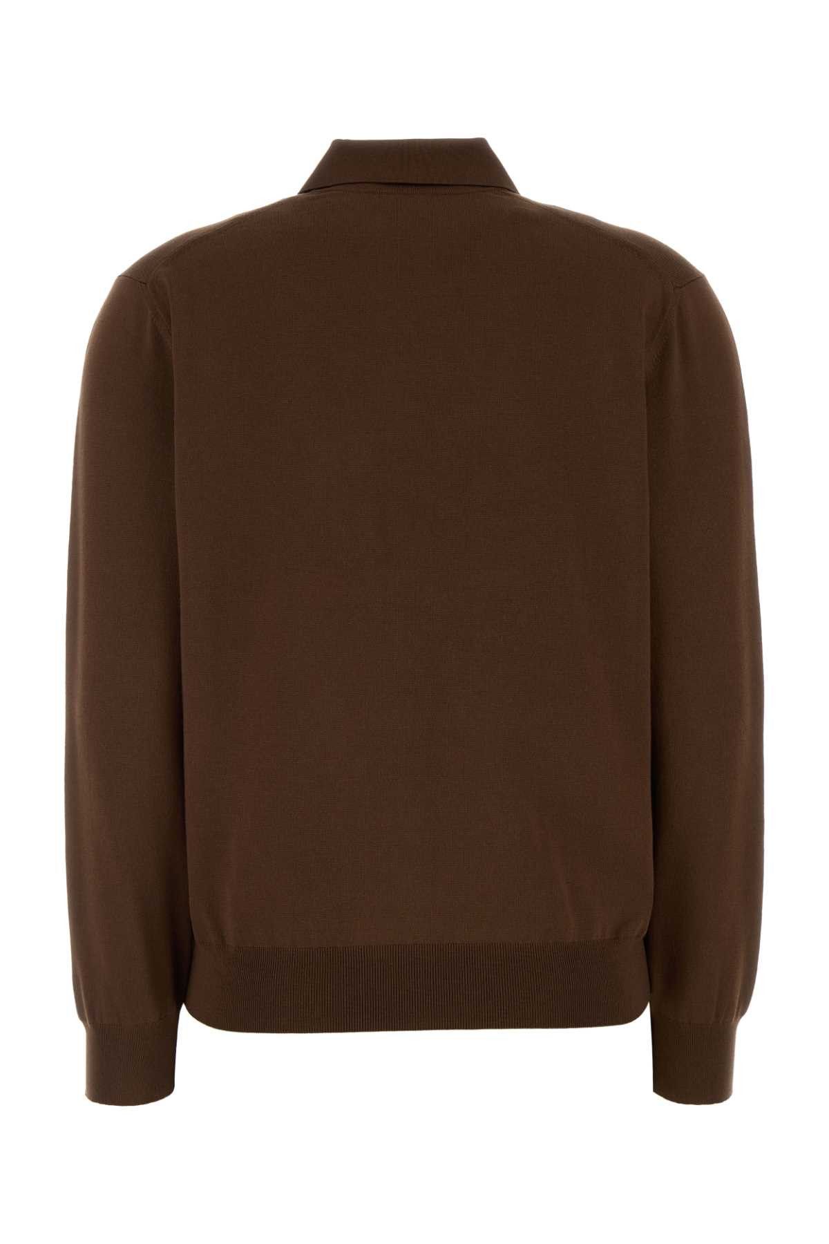 Prada Brown Silk Blend Polo Shirt Size M / US 6-8 / IT 42-44 - 2 Thumbnail