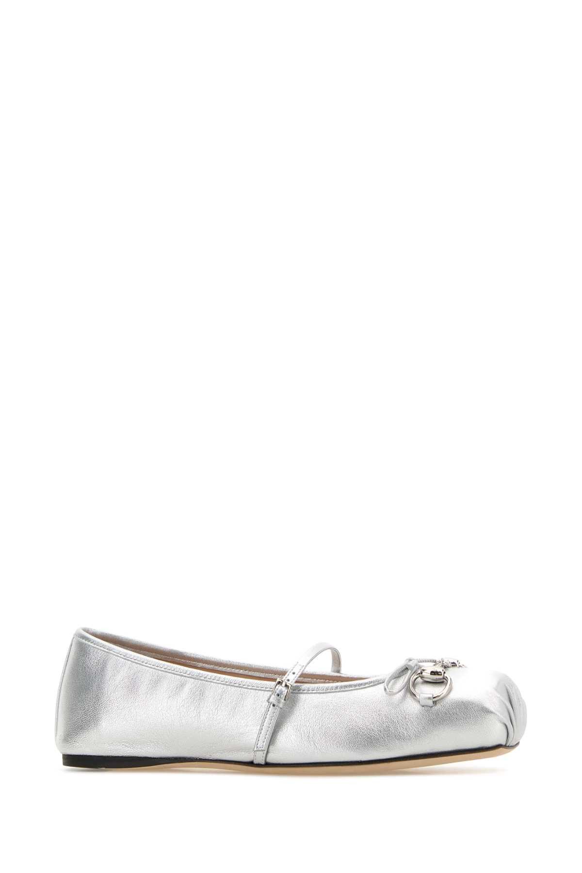 Gucci Silver Leather Ballerinas Size US 8.5 / IT 38.5 - 2 Thumbnail