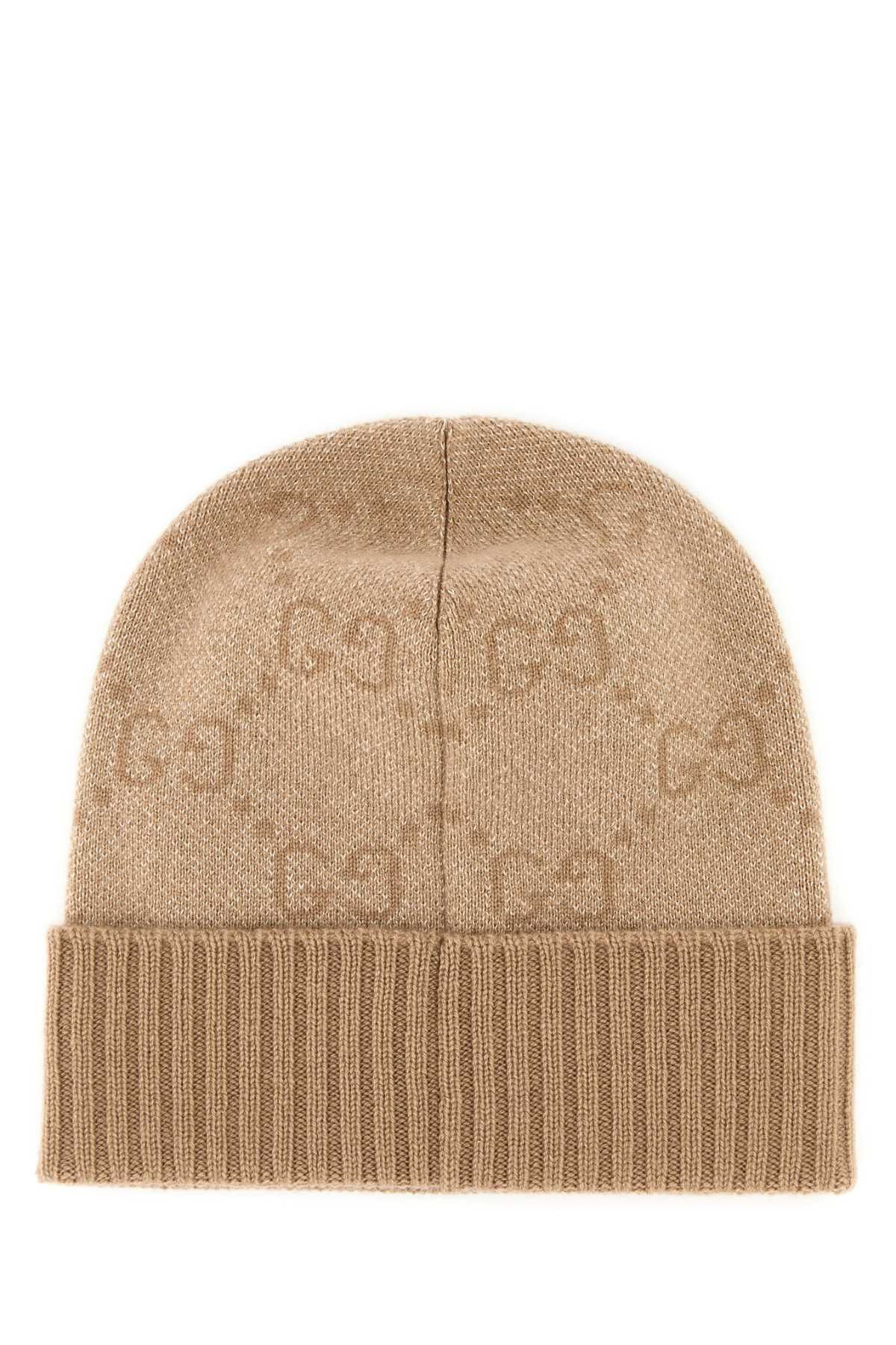 Beige Cashmere Blend Beanie Hat