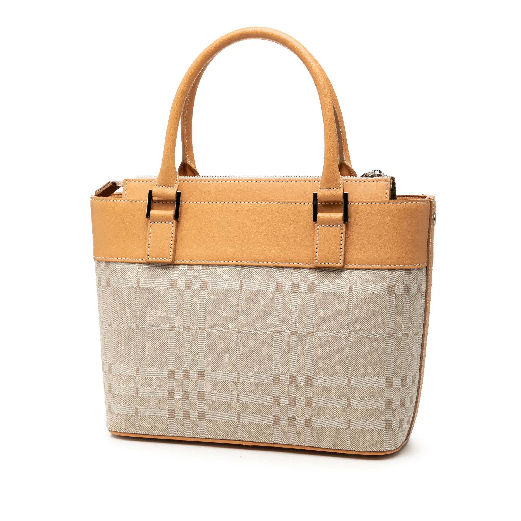 Burberry Burberry Leather Trimmed Tonal Check Canvas Handbag Size ONE SIZE - 2 Thumbnail