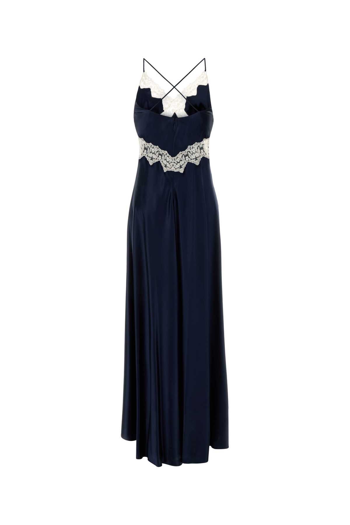 Alberta Ferretti Navy Blue Satin Long Dress Size XS / US 0-2 / IT 36-38 - 2 Thumbnail