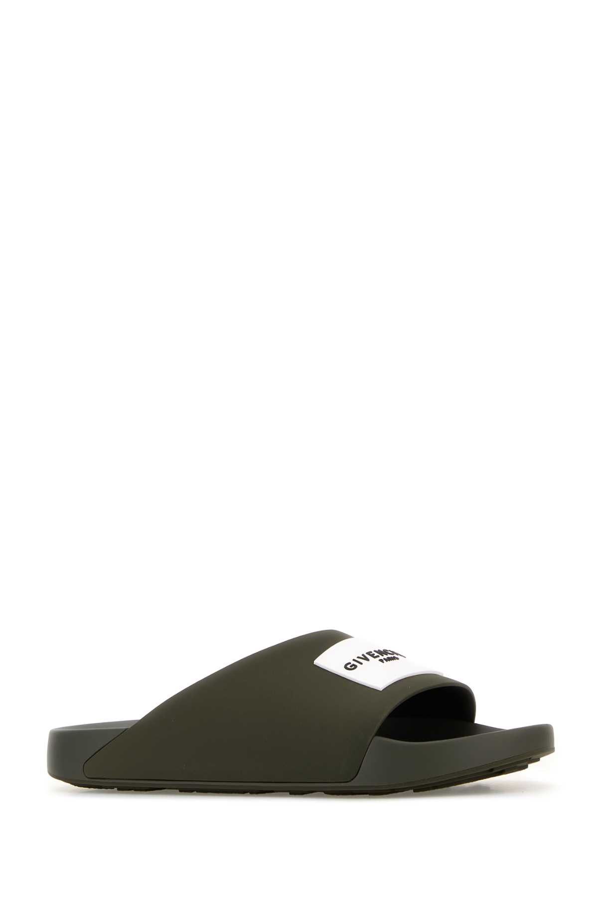 Givenchy Army Green Rubber Label Slippers Size US 8 / EU 41 - 2 Thumbnail