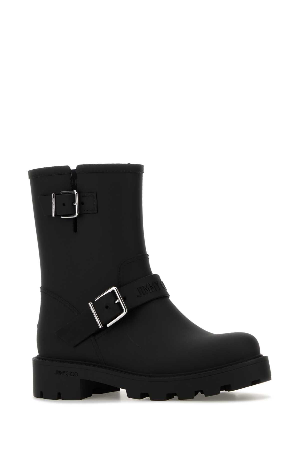 Black Rubber Biker Rain Ankle Boots