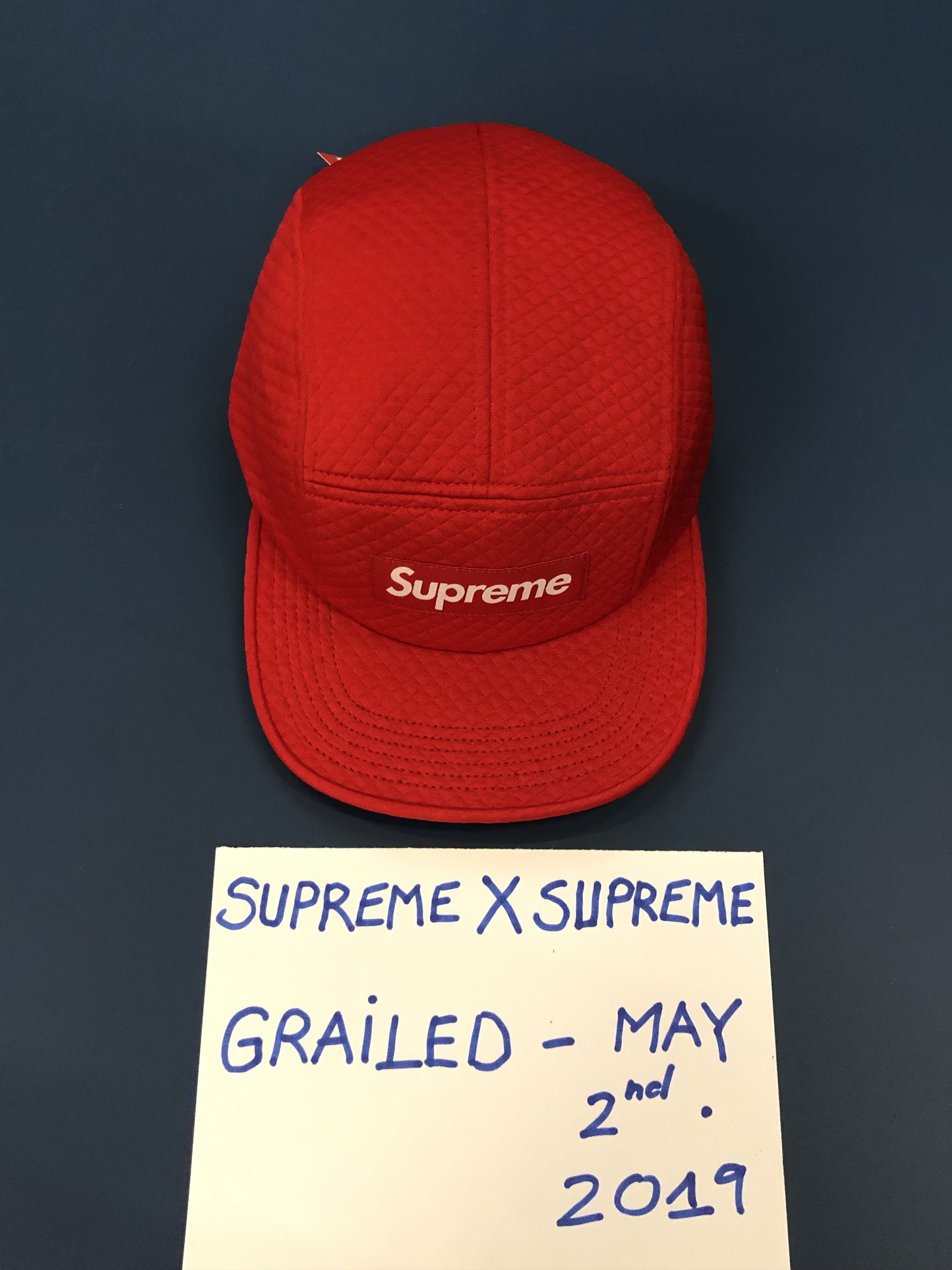 Supreme Supreme RED Jacquard Quilted Camp Cap (WITH ORIGINAL