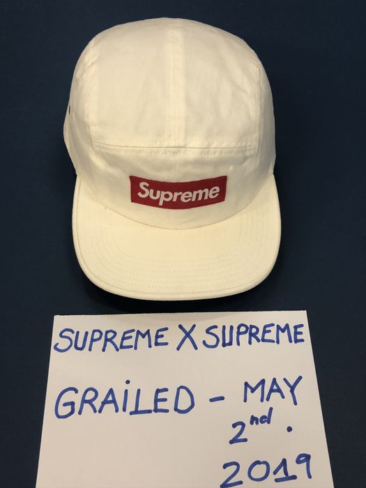 Supreme New York Box Logo Grey Black Washed Linen Camp Hat SS19