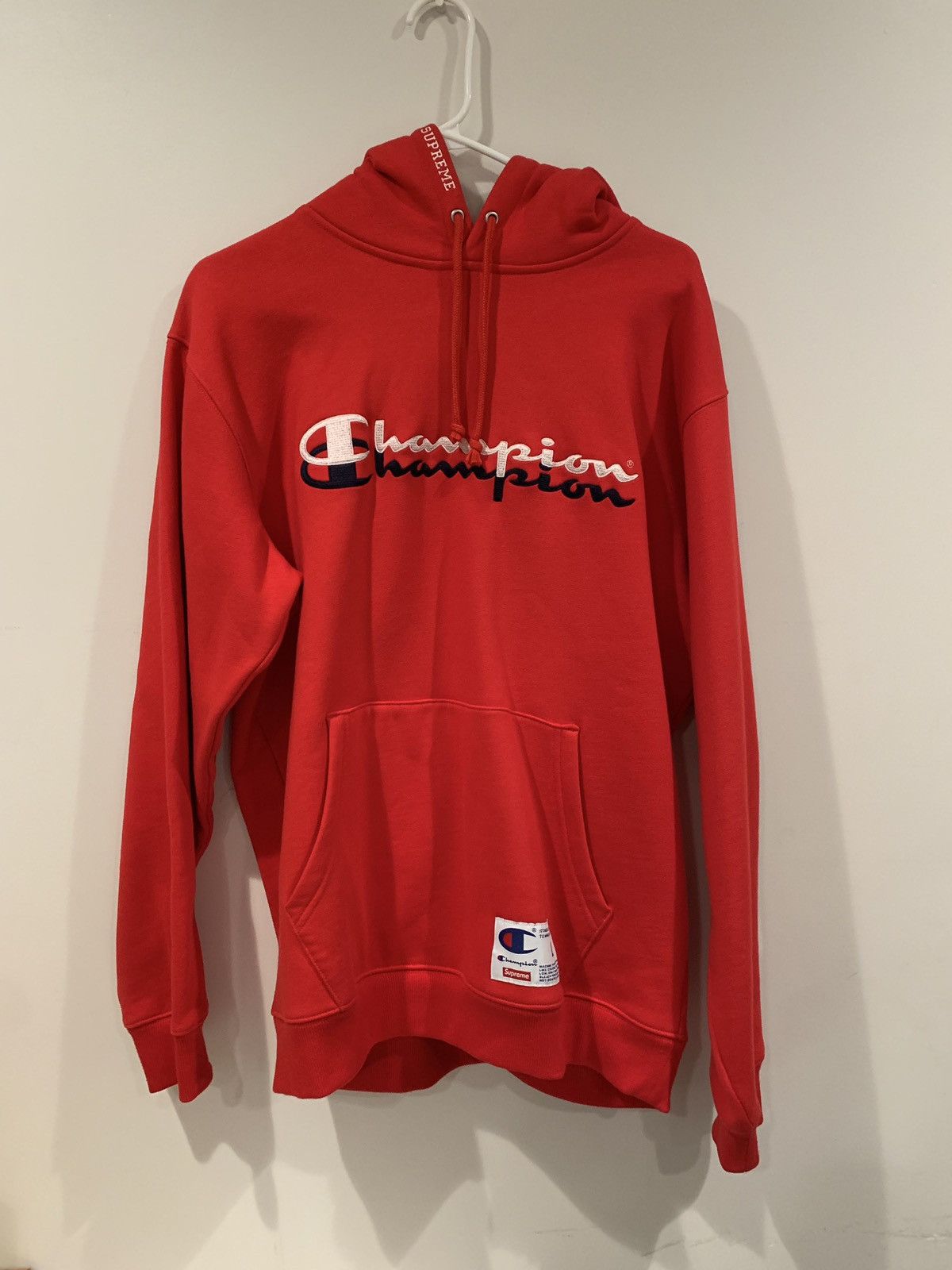 Supreme champion red clearance hoodie