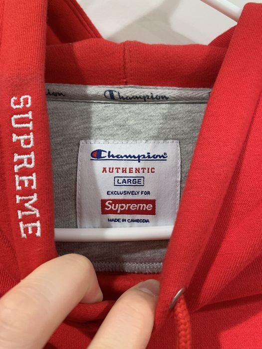 Supreme x outlet champion red hoodie