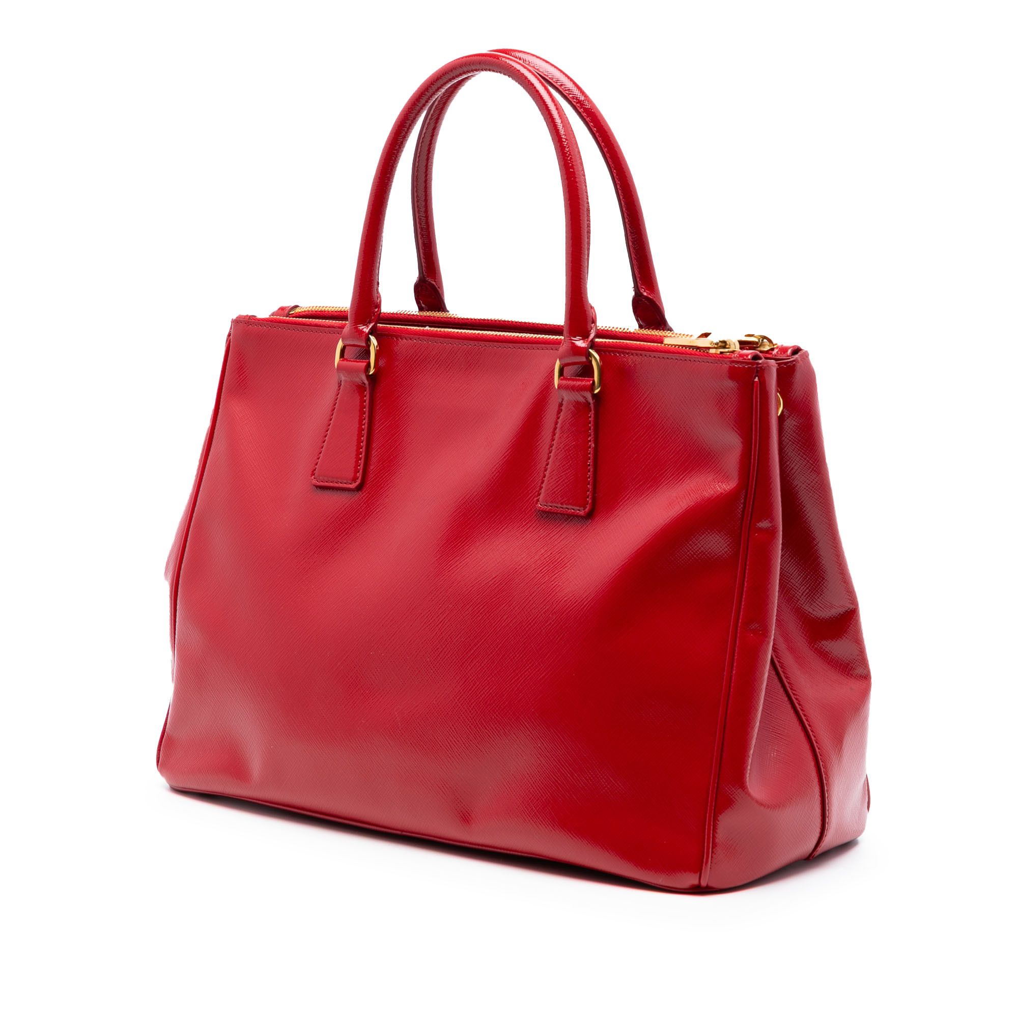 Prada Medium Saffiano Vernice Galleria Double Zip Satchel
