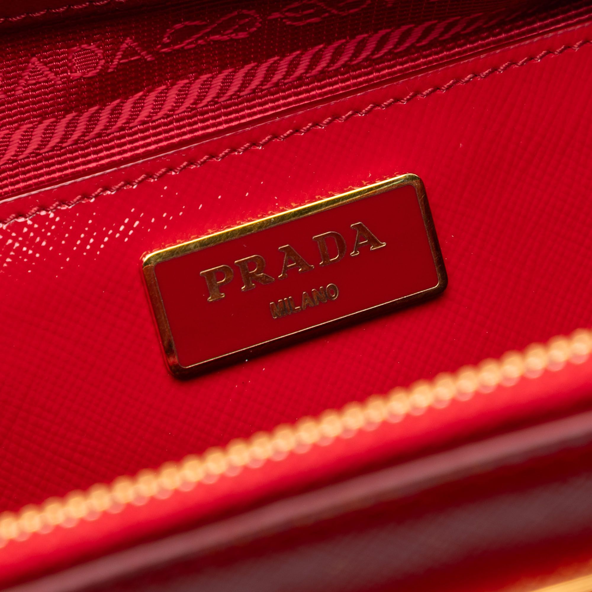 Prada Medium Saffiano Vernice Galleria Double Zip Satchel
