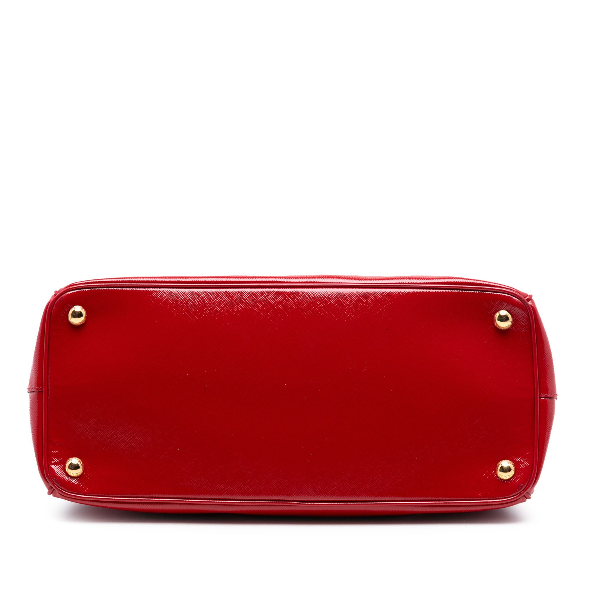 Prada Medium Saffiano Vernice Galleria Double Zip Satchel