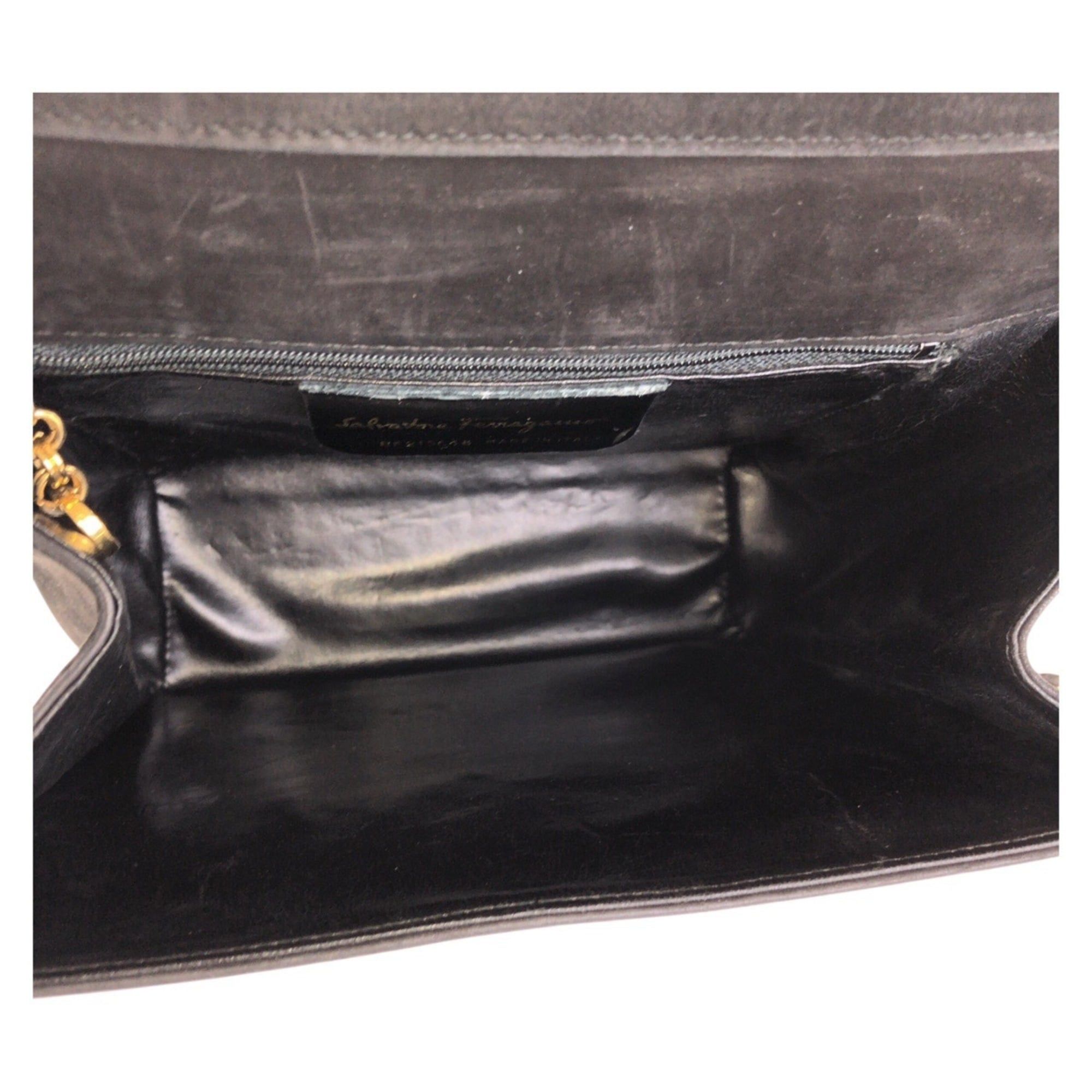 Salvatore Ferragamo Salvatore Ferragamo Gancini Embossed Black Suede Shoulder Bag with Gold Hardware, BA213648, Women's Size ONE SIZE - 8 Thumbnail