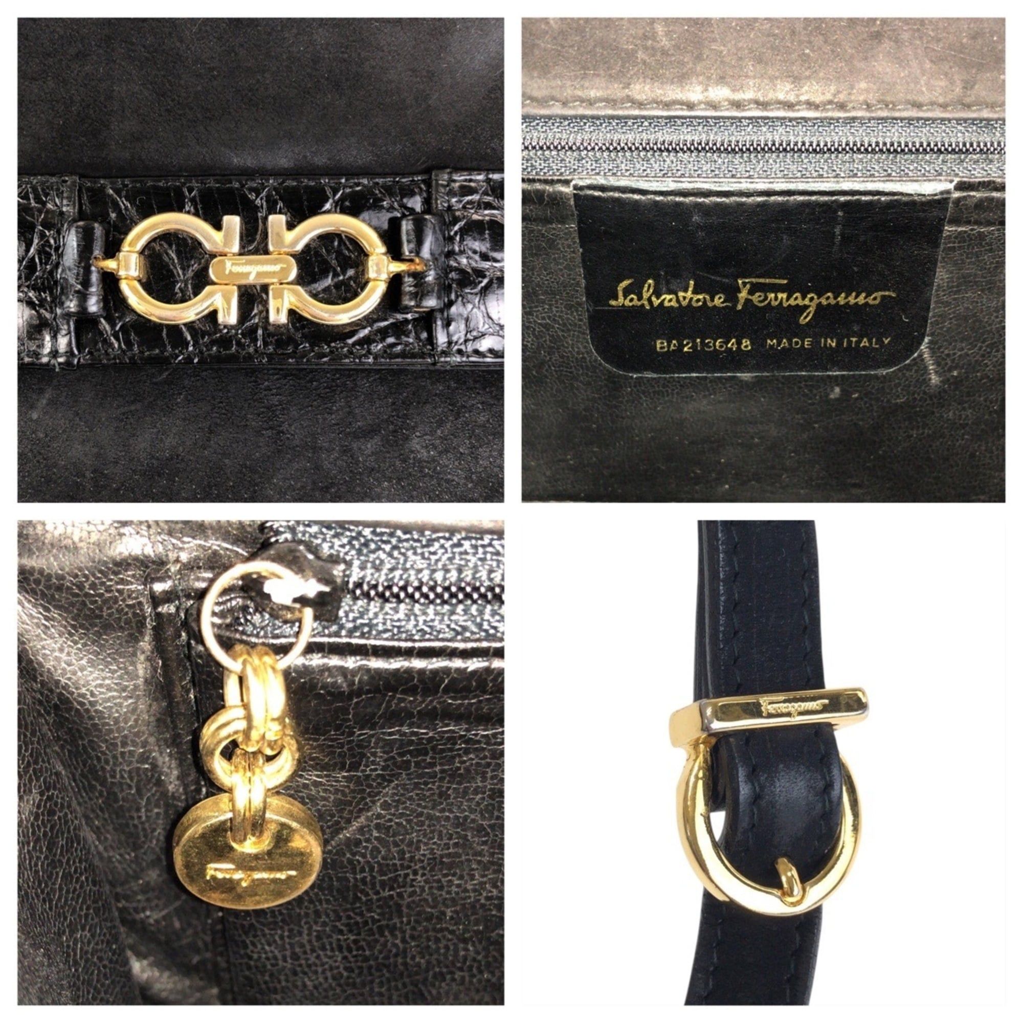 Salvatore Ferragamo Salvatore Ferragamo Gancini Embossed Black Suede Shoulder Bag with Gold Hardware, BA213648, Women's Size ONE SIZE - 3 Thumbnail