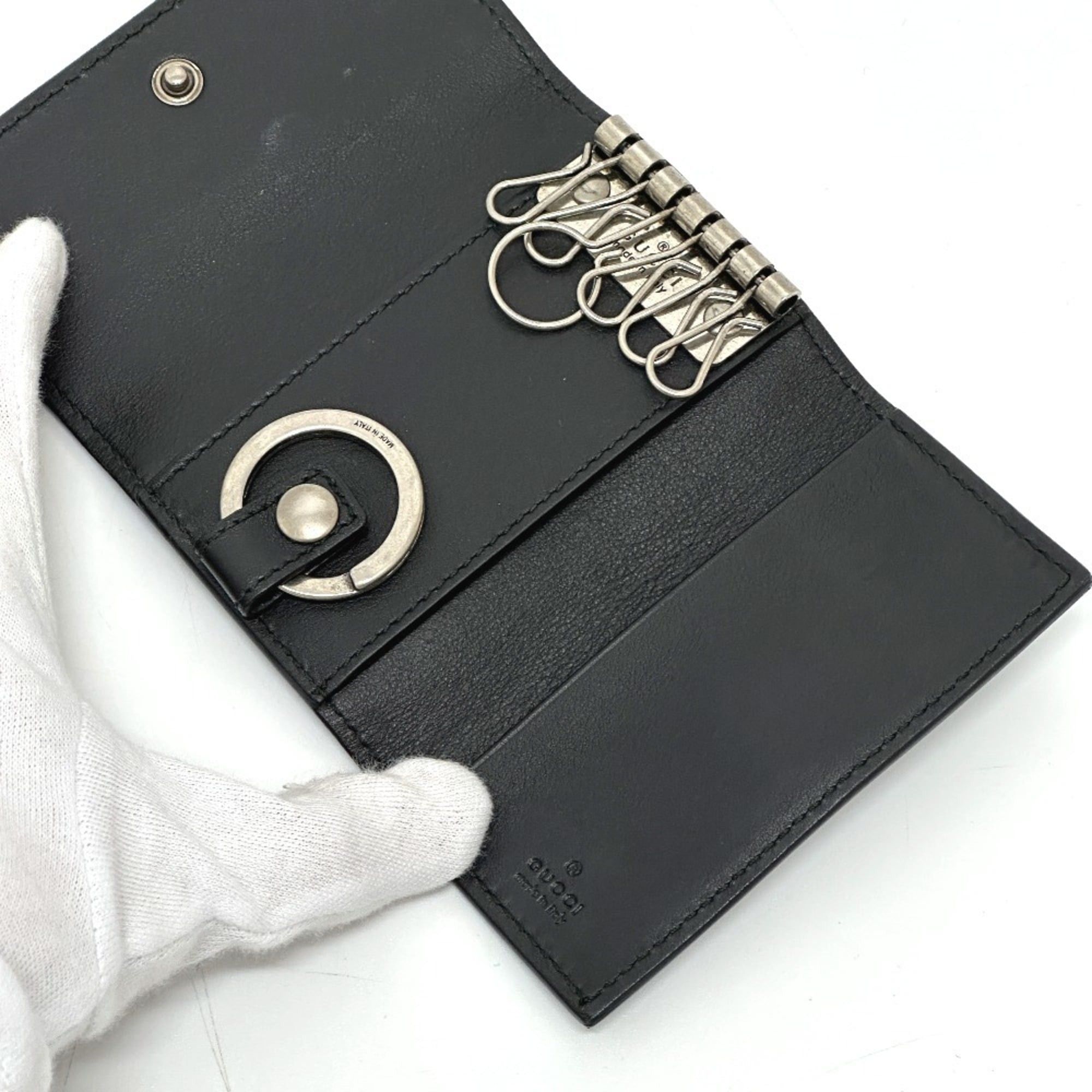 Gucci GUCCI 428781 Embossed Logo Keychain Key Ring 6-Key Case Leather Women's Black Size ONE SIZE - 6 Thumbnail